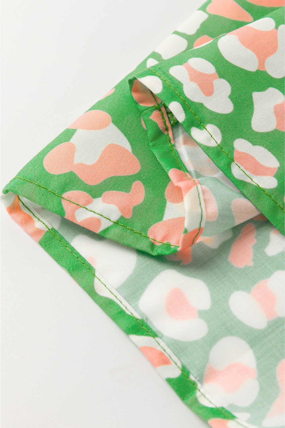 Green Abstract Leopard Tied Front Flutter Sleeve Blouse