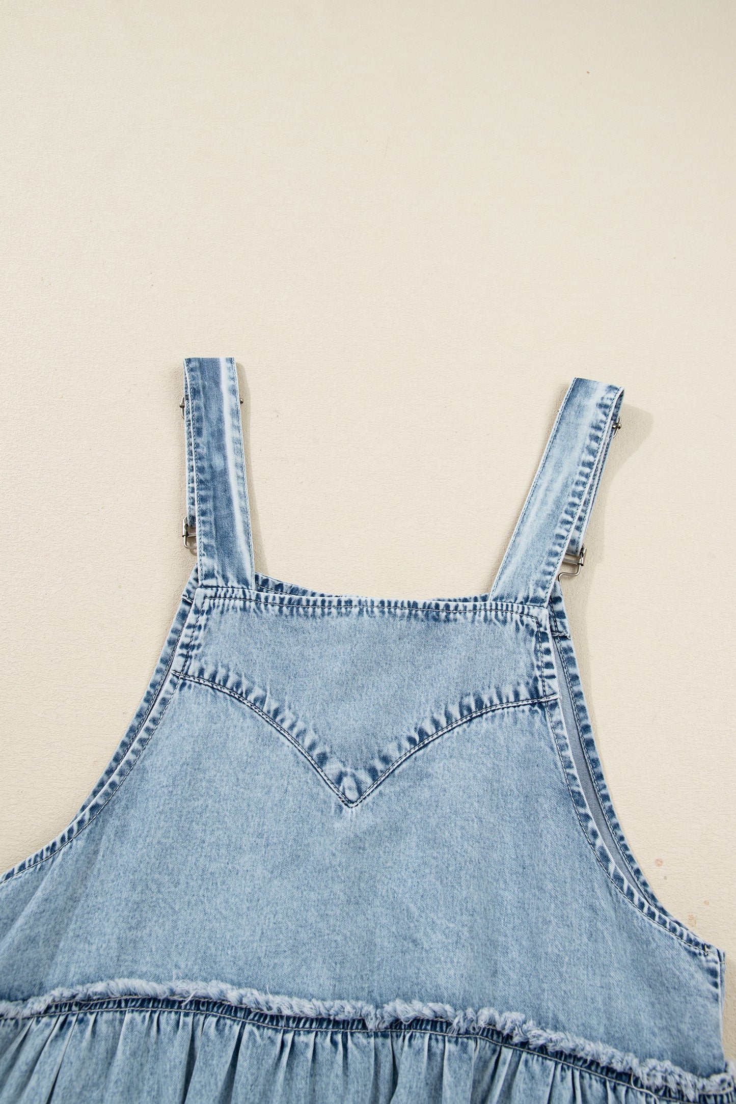 Dusk Blue Light Wash Tiered Flowy Overall Denim Dress