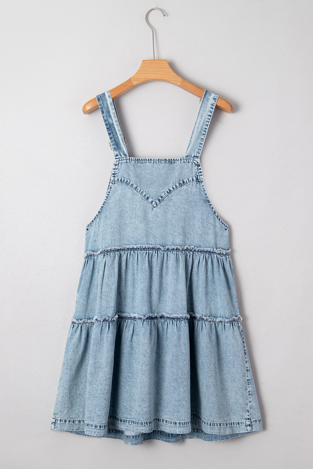 Dusk Blue Light Wash Tiered Flowy Overall Denim Dress