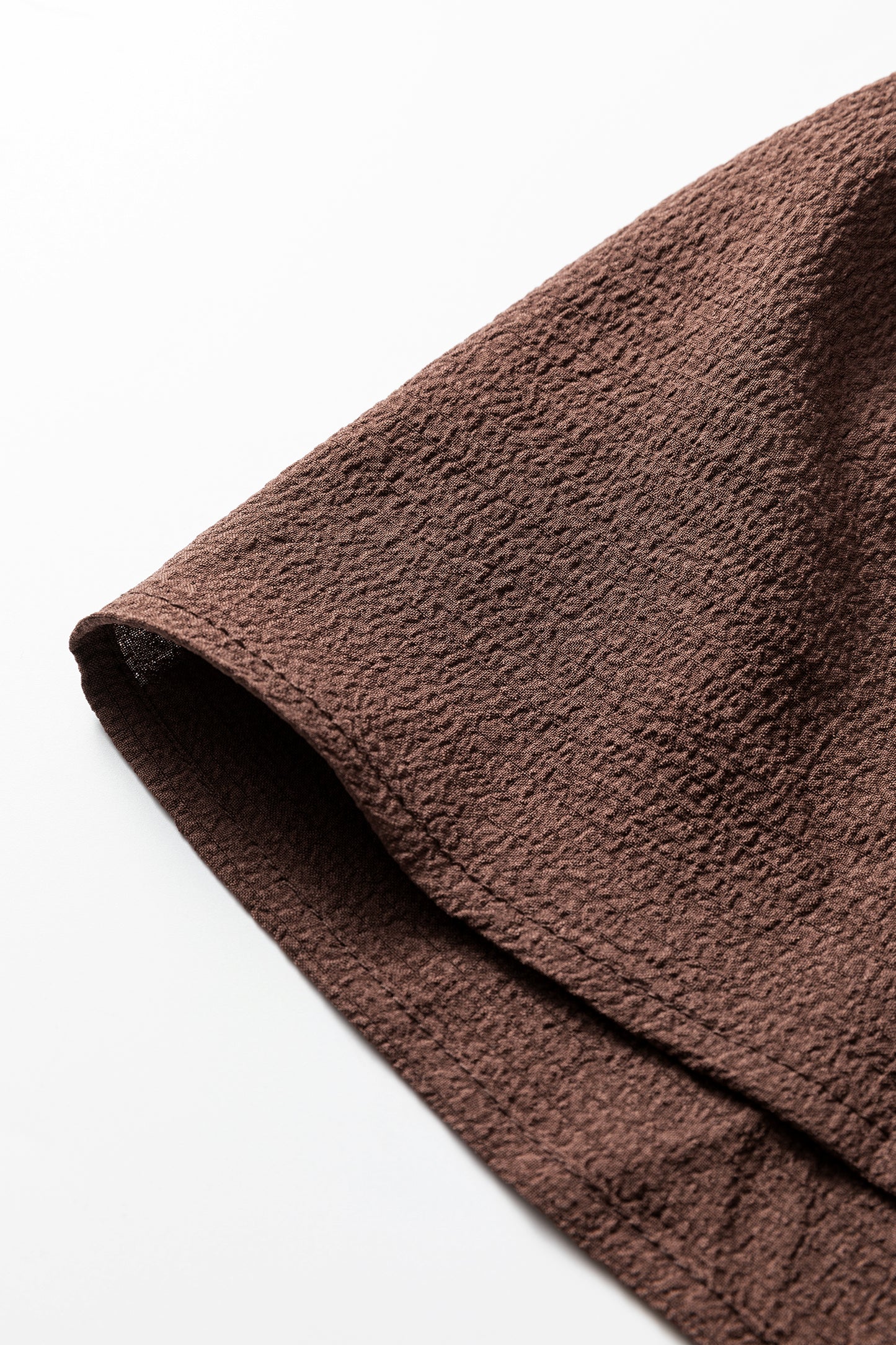 Coffee Plus Size Frilled Trim V Neck Puff Sleeve Textured Mini Dress