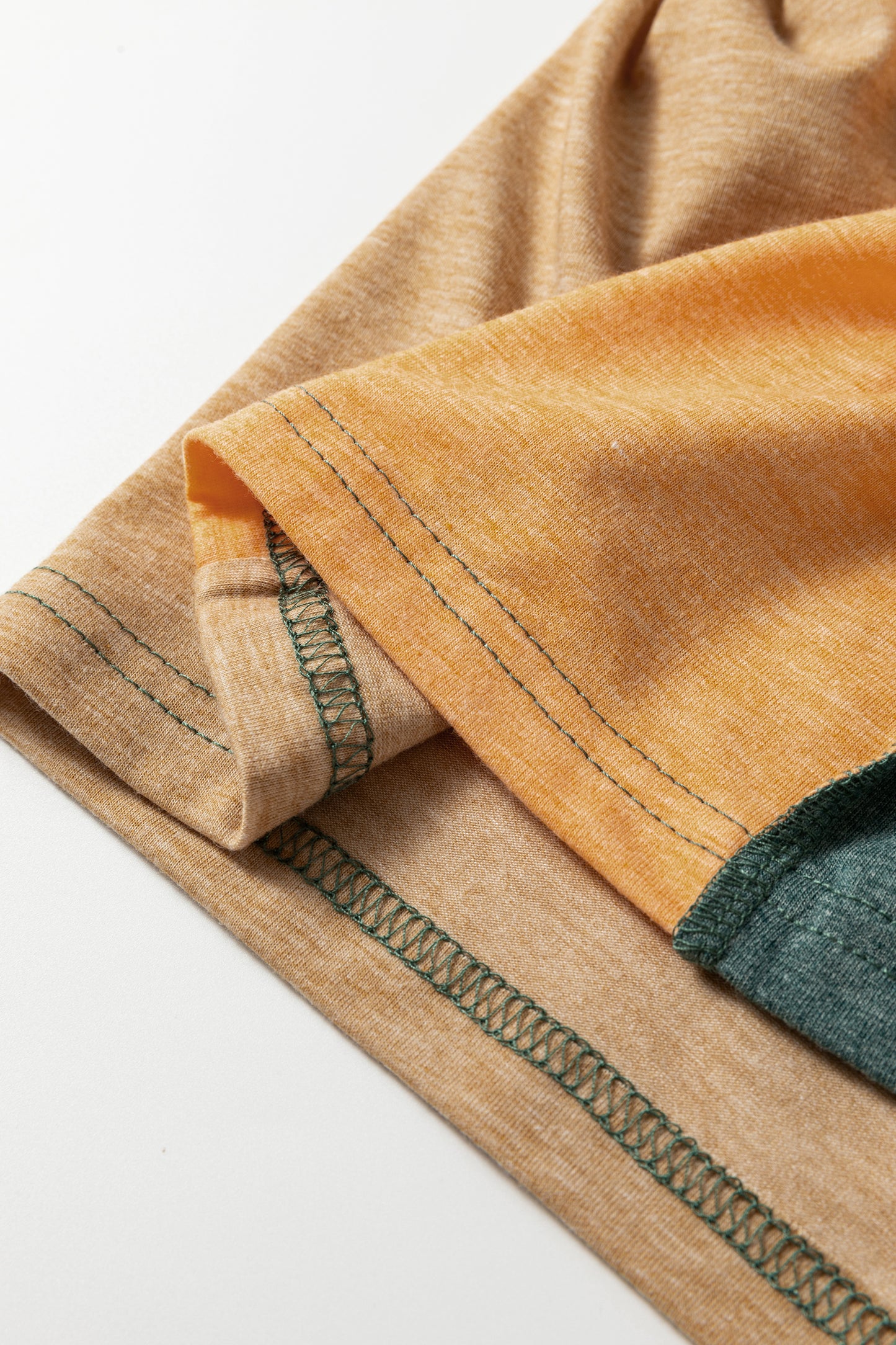 Jungle Green Exposed Stitching Colorblock V Neck Long Sleeve Top