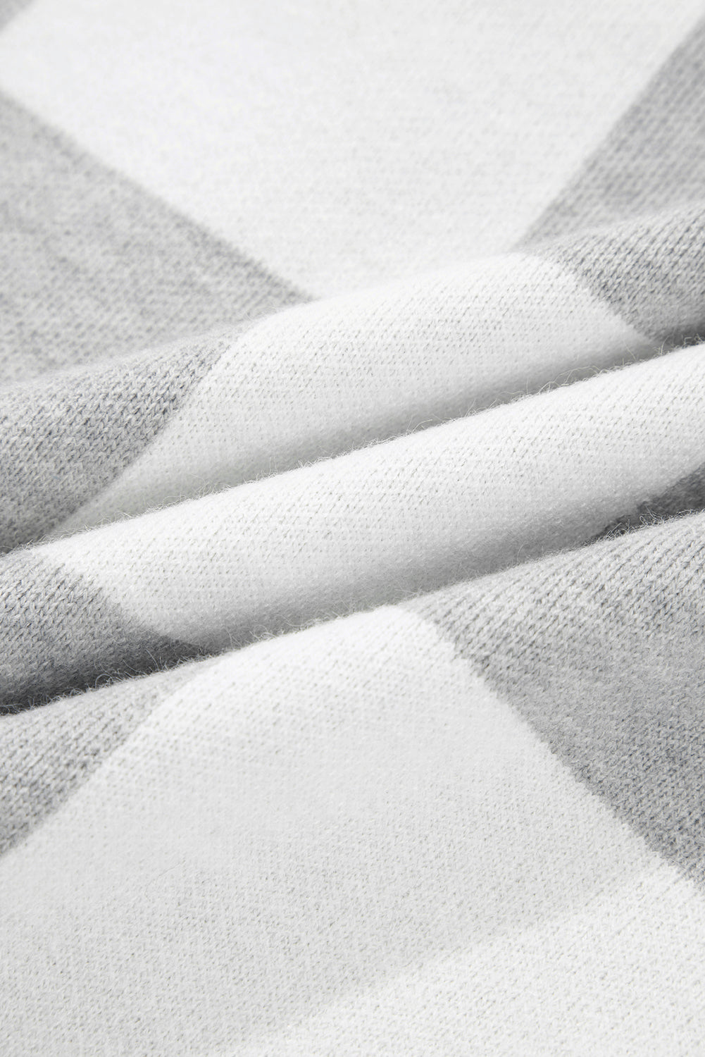 Gray Plus Size Checkered Pattern Button Polo Collar Split Sweater