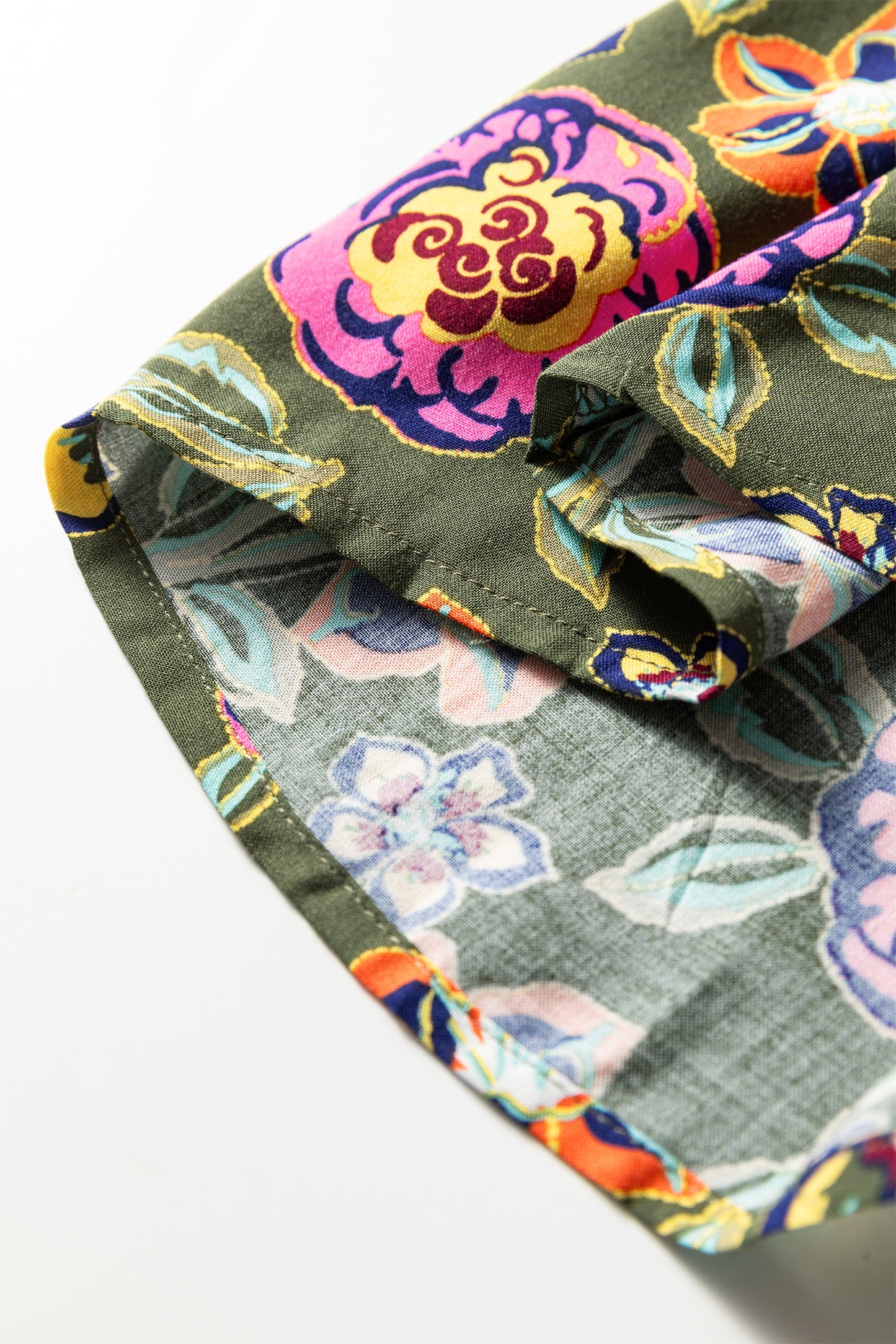 Green Plus Size Floral Print Collared V Neck Loose Mini Dress