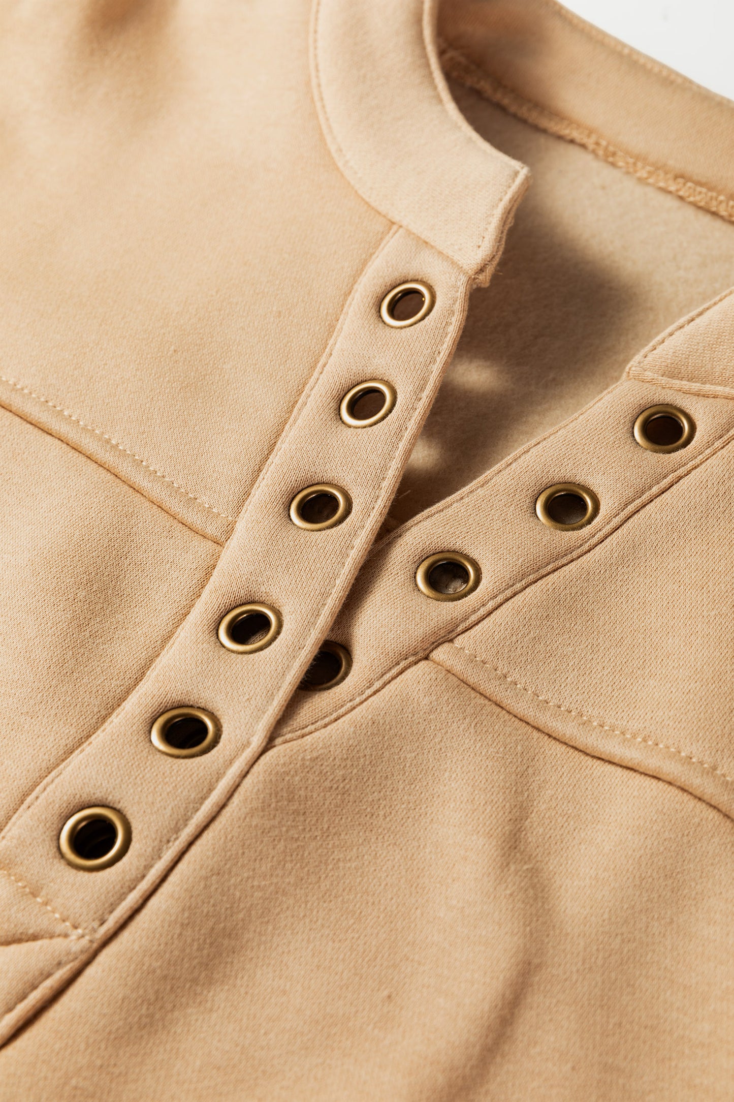 Light French Beige Grommet Detail V Neck Sweatshirt