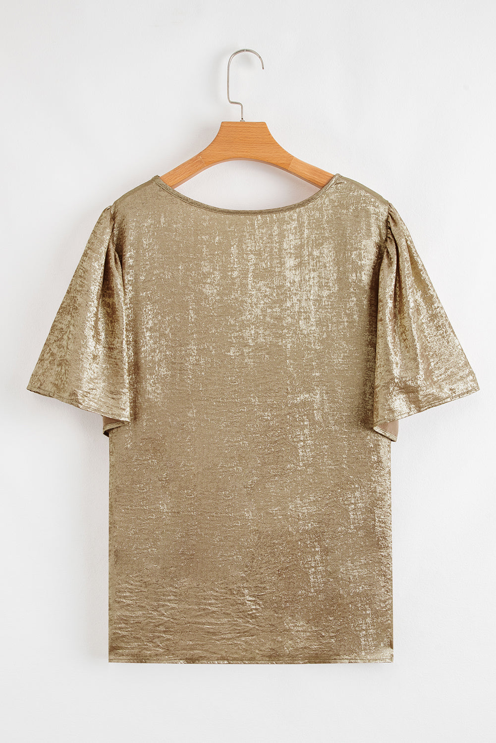 Gold Plus Size Metallic V Neck Short Sleeve Blouse