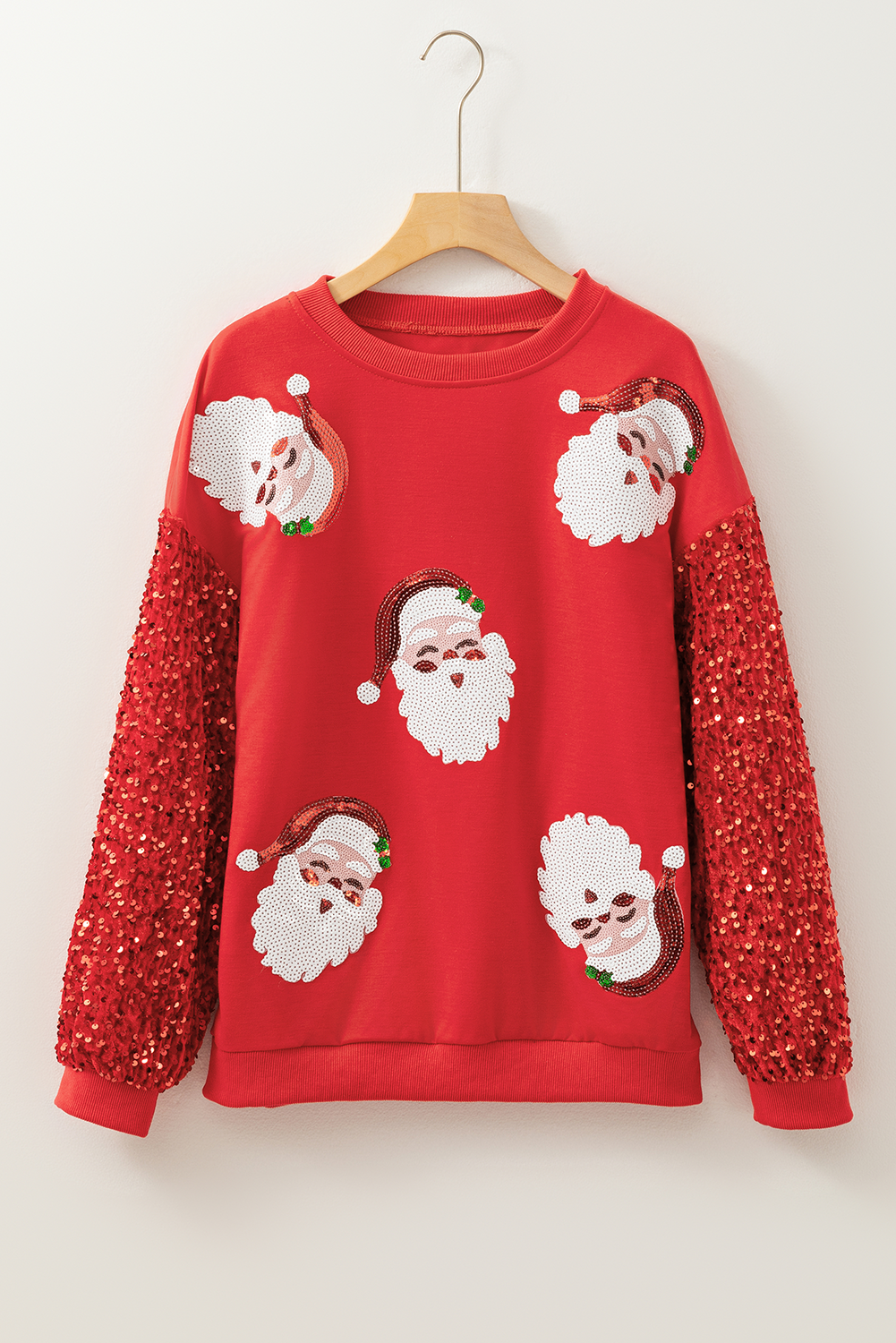 Moonlight Jade Sequined Santa Claus Long Sleeve Christmas Sweatshirt