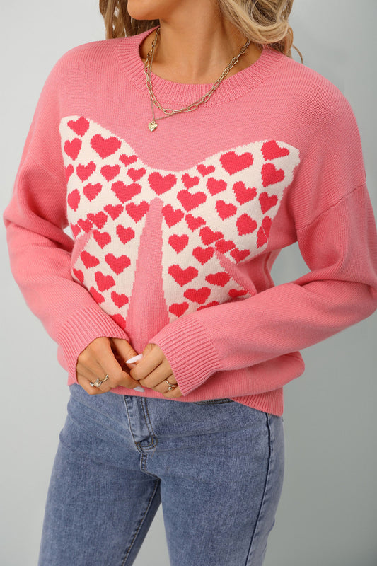 Dusty Pink Heart Bow Graphic Valentine Sweater