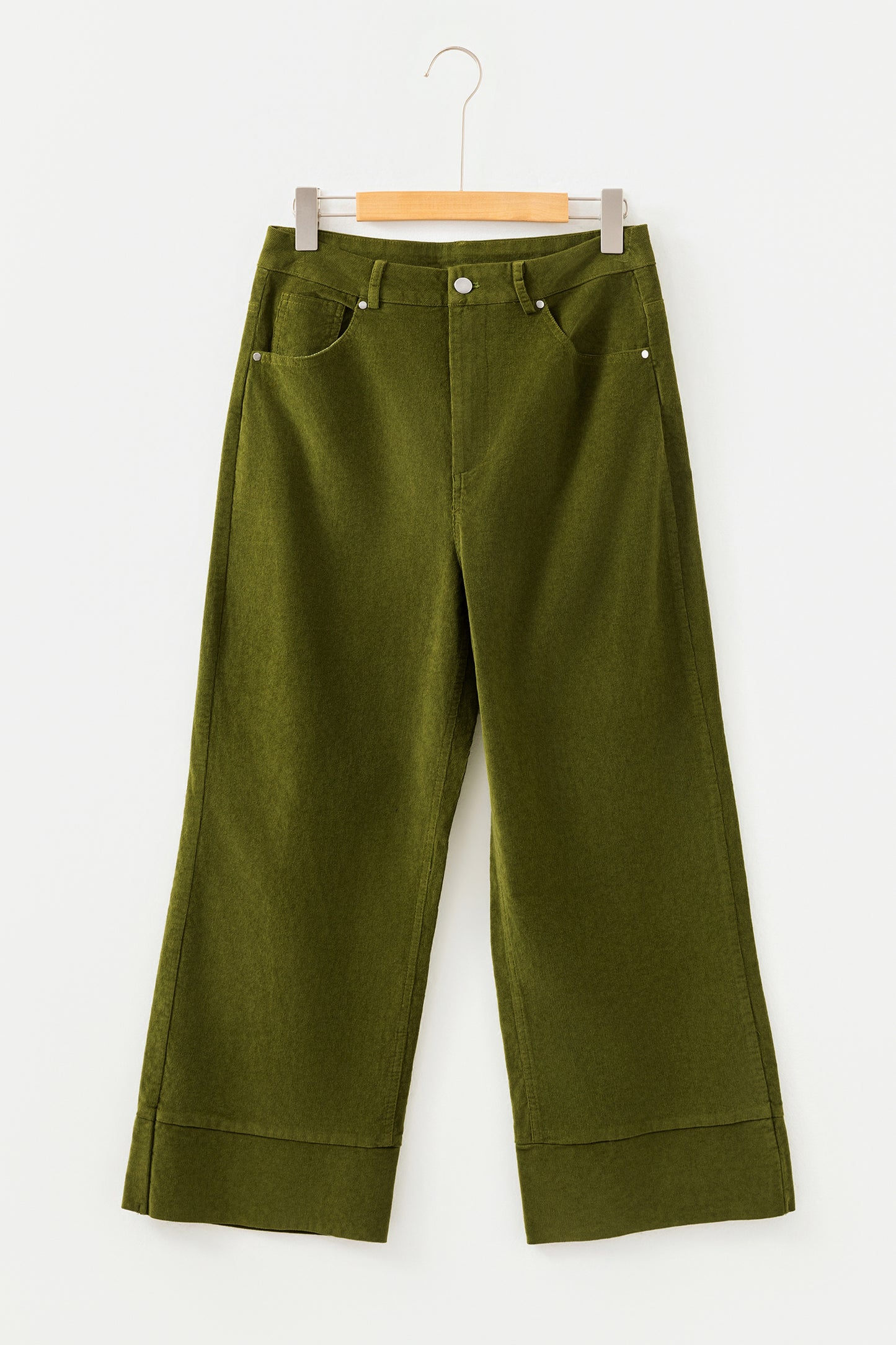 Vineyard Green Corduroy Solid Color High Waist Wide Leg Pants