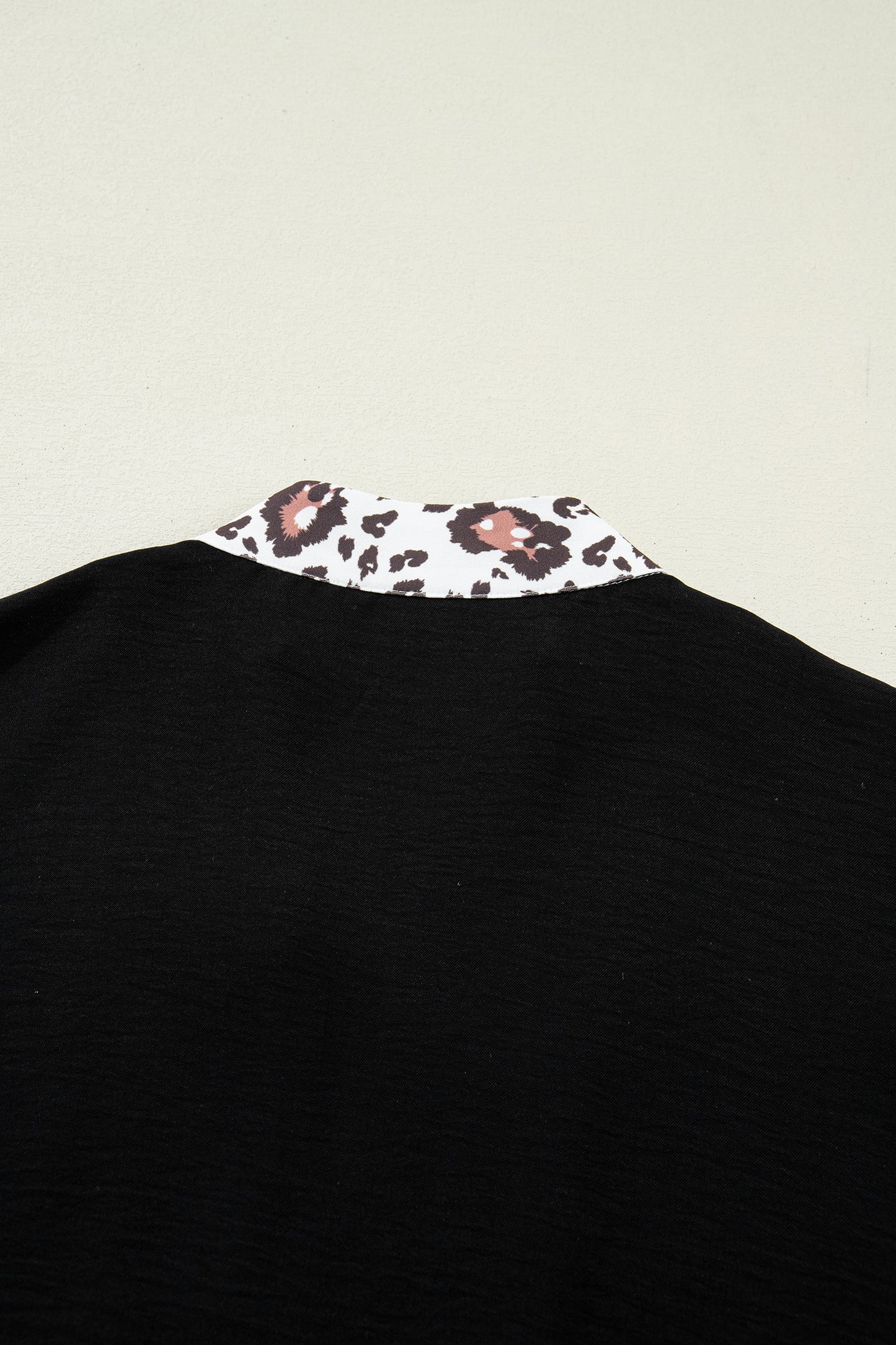 Rose Red Dolman Half Sleeve Leopard Patchwork Trim V Neck Blouse