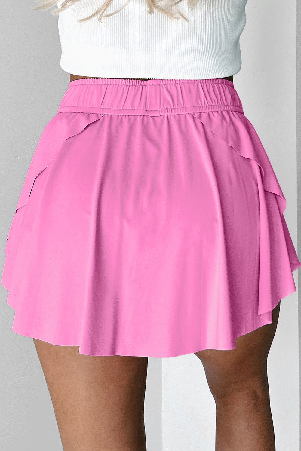 Sky Blue Drawstring Elastic Waistband Lined Tennis Skorts