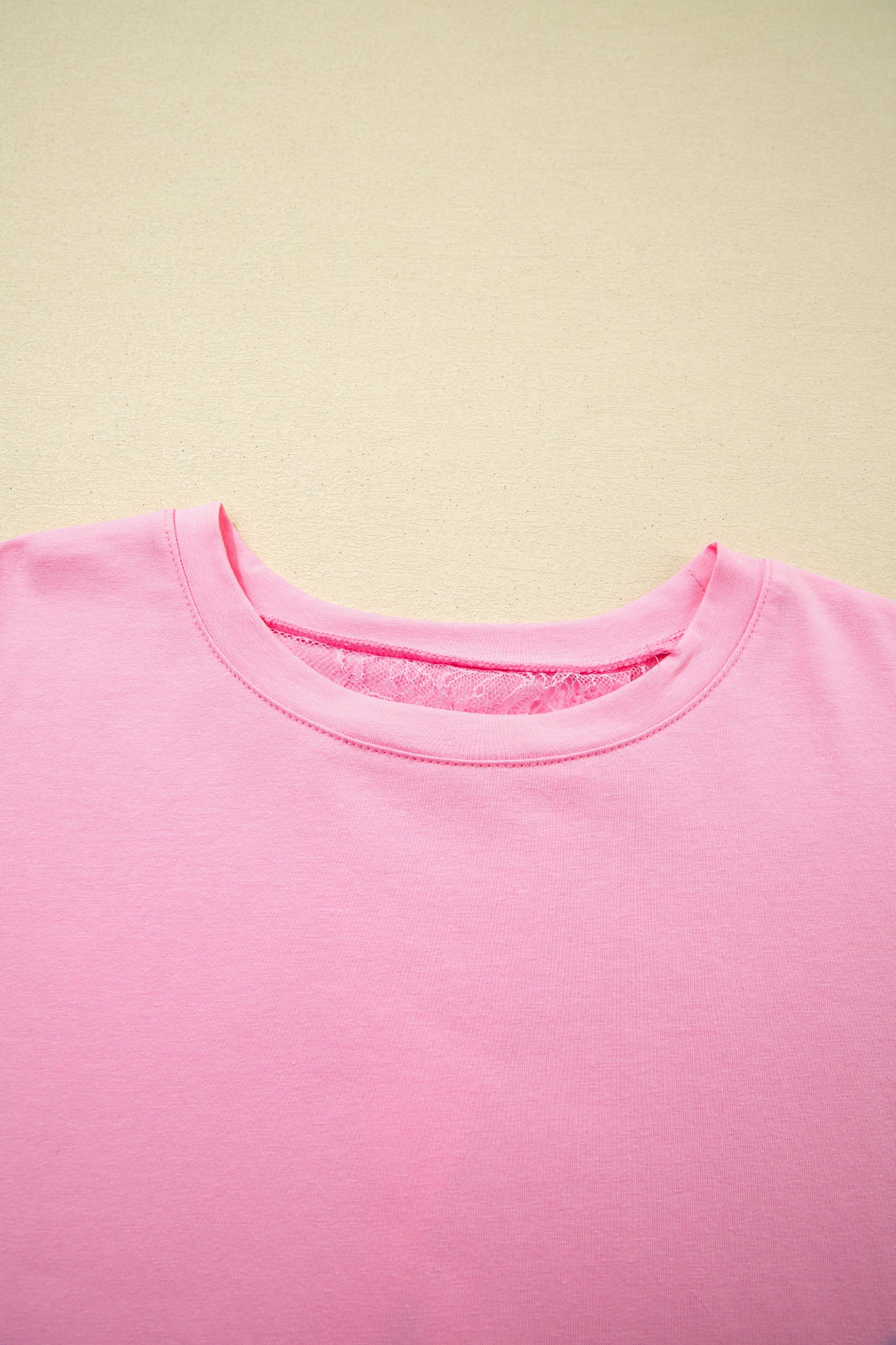 Pink Eyelash Floral Lace Patchwork Half Sleeve Oversize Tee