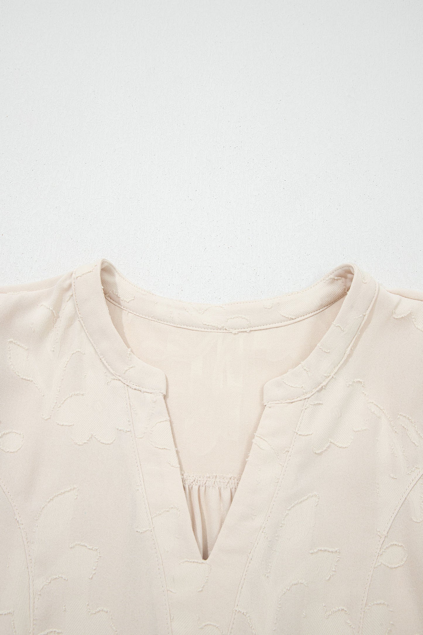 Parchment Long Sleeve Notched Neck Jacquard Tiered Mini Dress