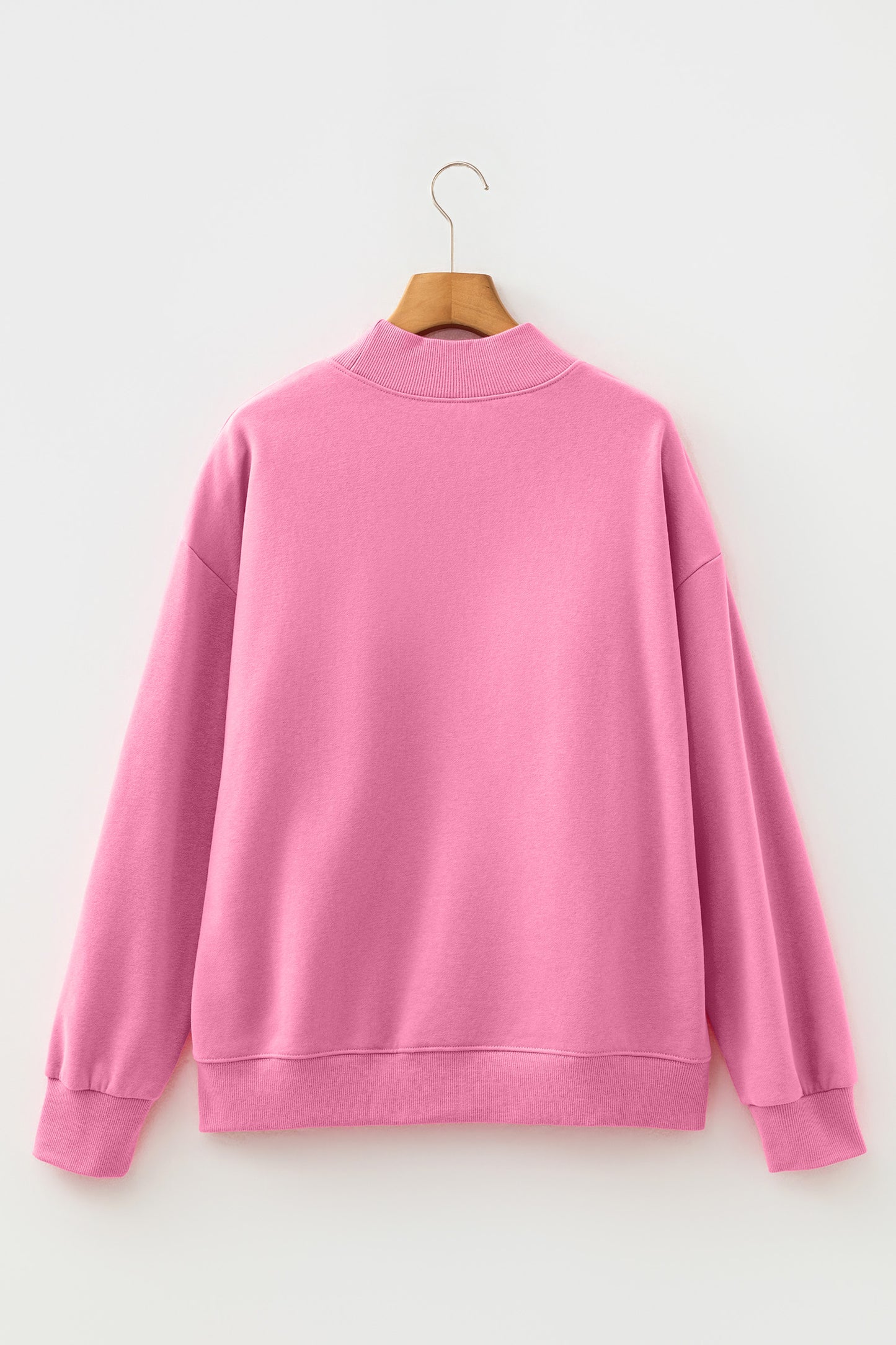 Bright Pink Oversize Blessed Embroidered Mock Neck Sweatshirt