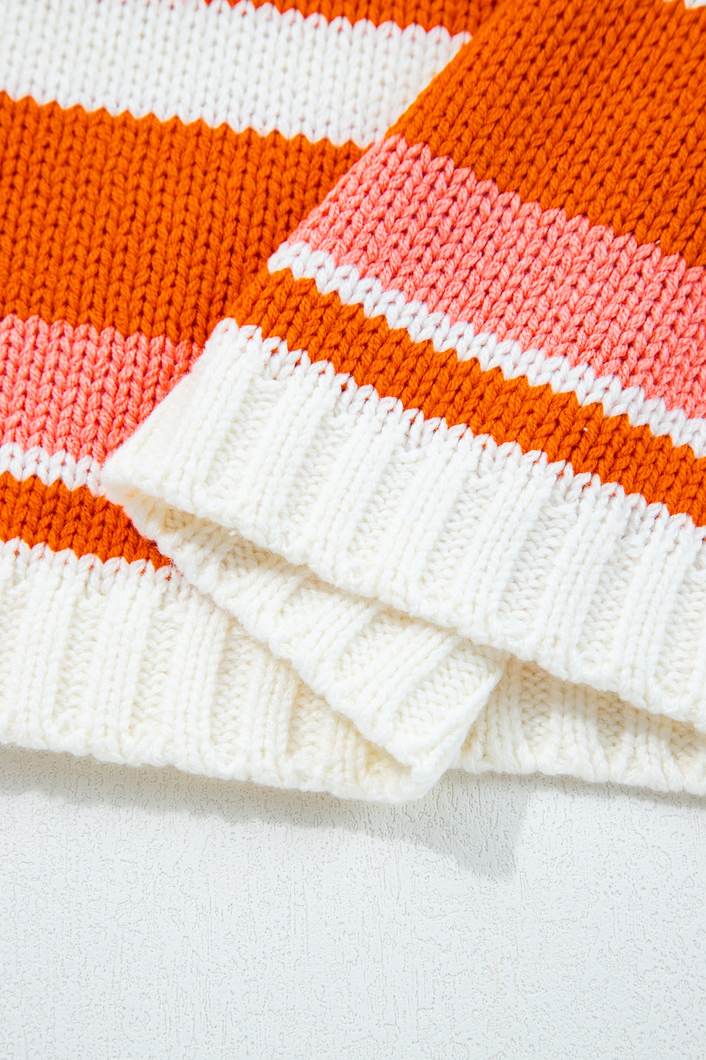 Orange Stripe Drop Shoulder Cropped Pullover Sweater