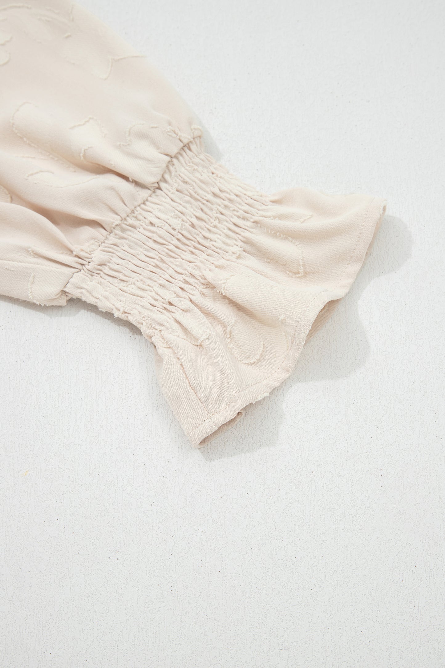 Parchment Long Sleeve Notched Neck Jacquard Tiered Mini Dress