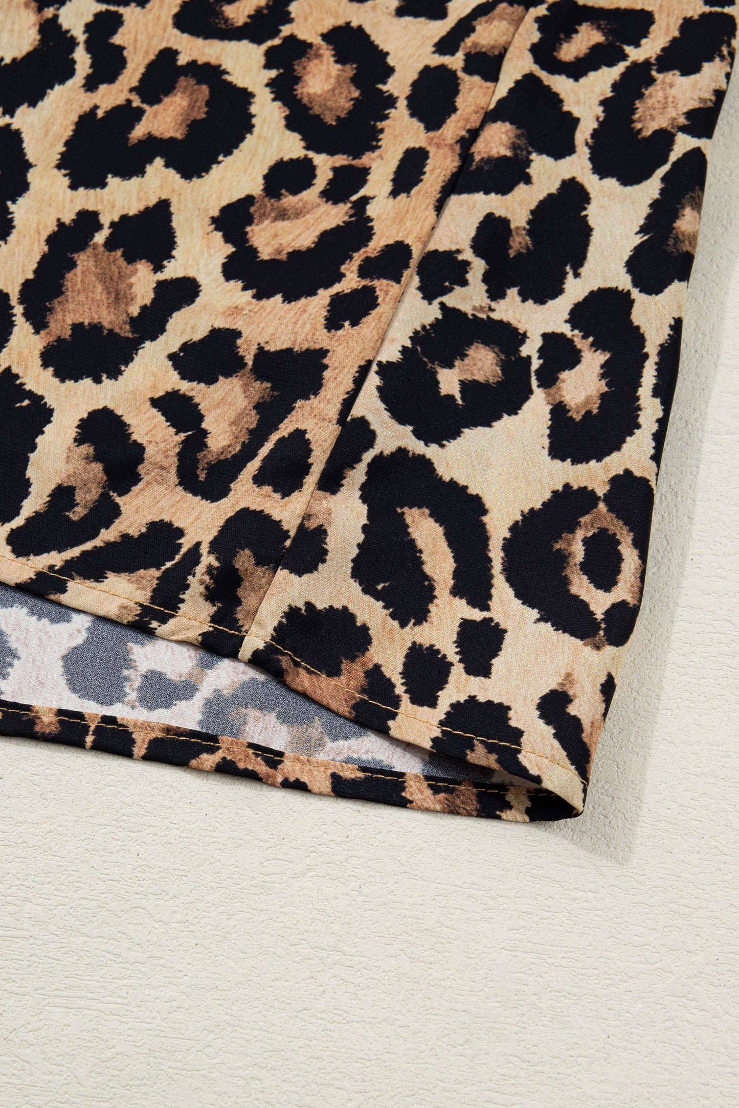 Brown Wild Leopard Print Contrast Striped Frilled Trim Chic Shirt