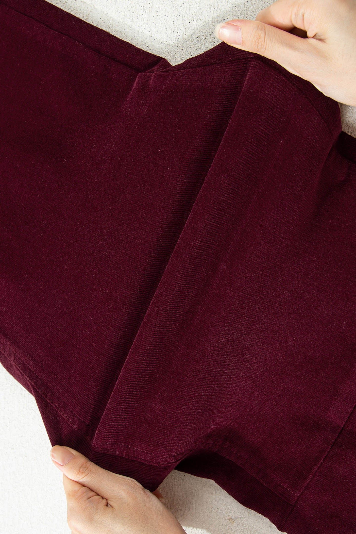 Burgundy Corduroy Solid Color High Waist Wide Leg Pants