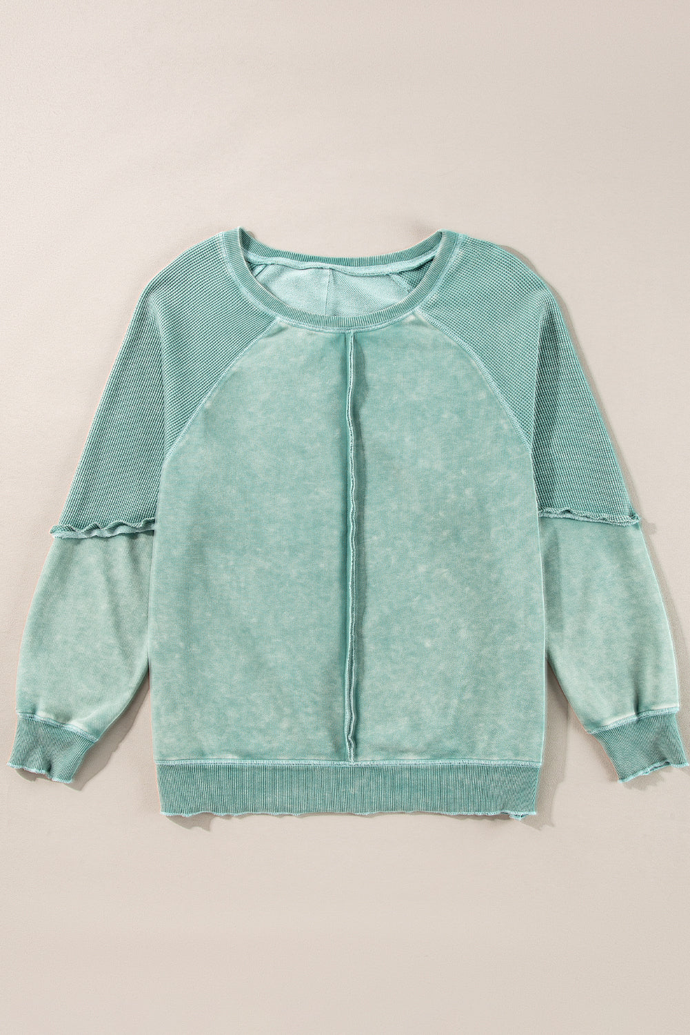 Orchid Petal Solid Waffle Knit Patchwork Raglan Sleeve Sweatshirt