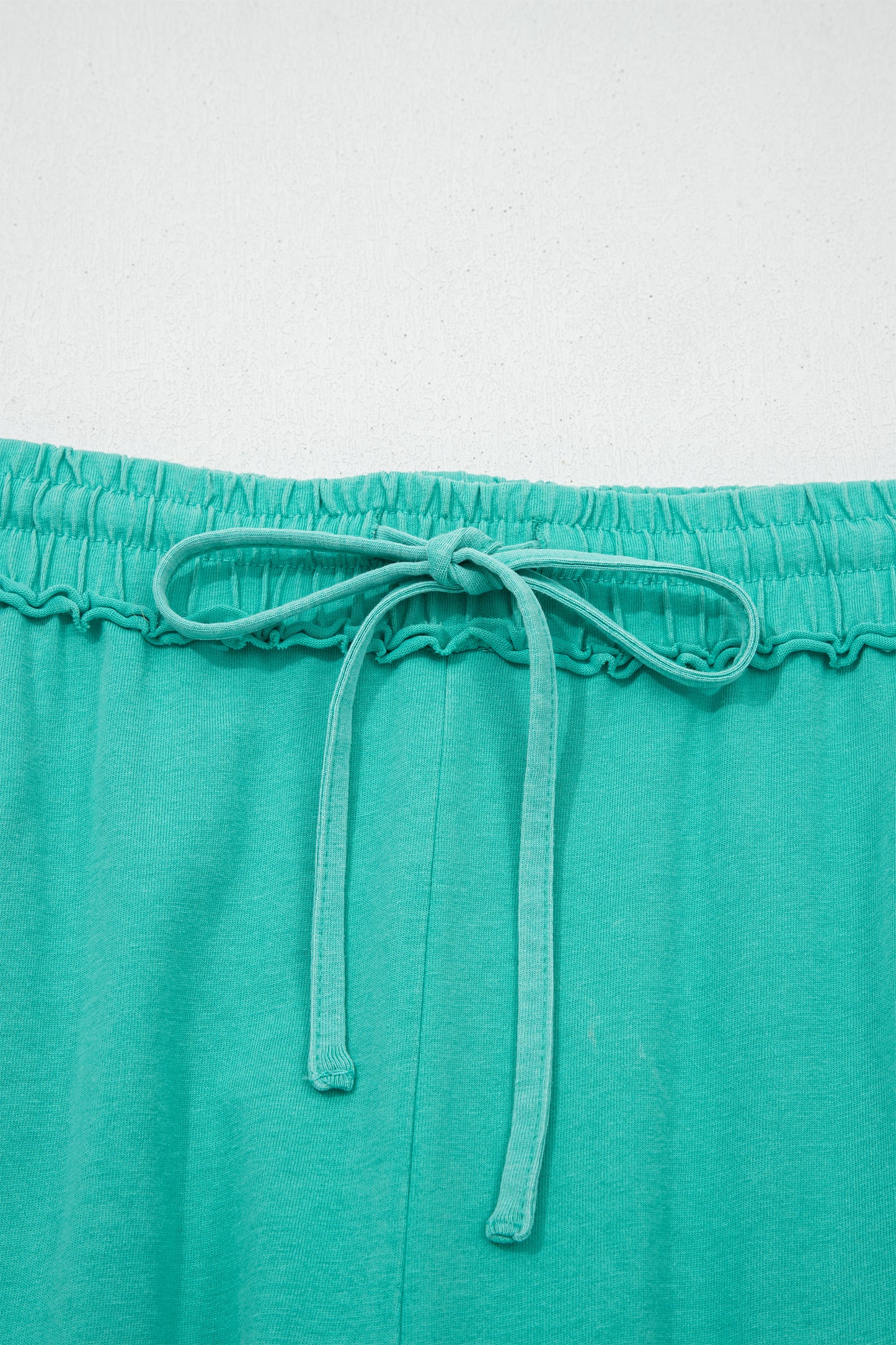 Sea Green Mineral Wash Drawstring Elastic Waist Raw Hem Loose Pants