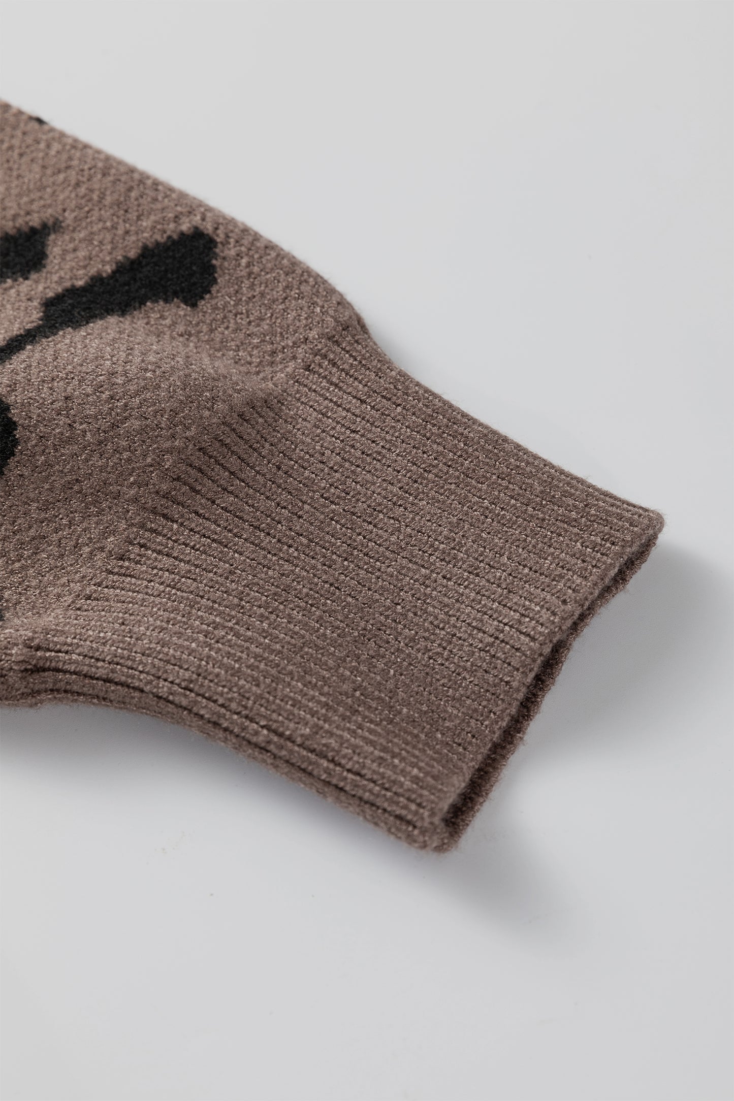 Beige Asymmetric Leopard Print Detail Drop Shoulder Sweater