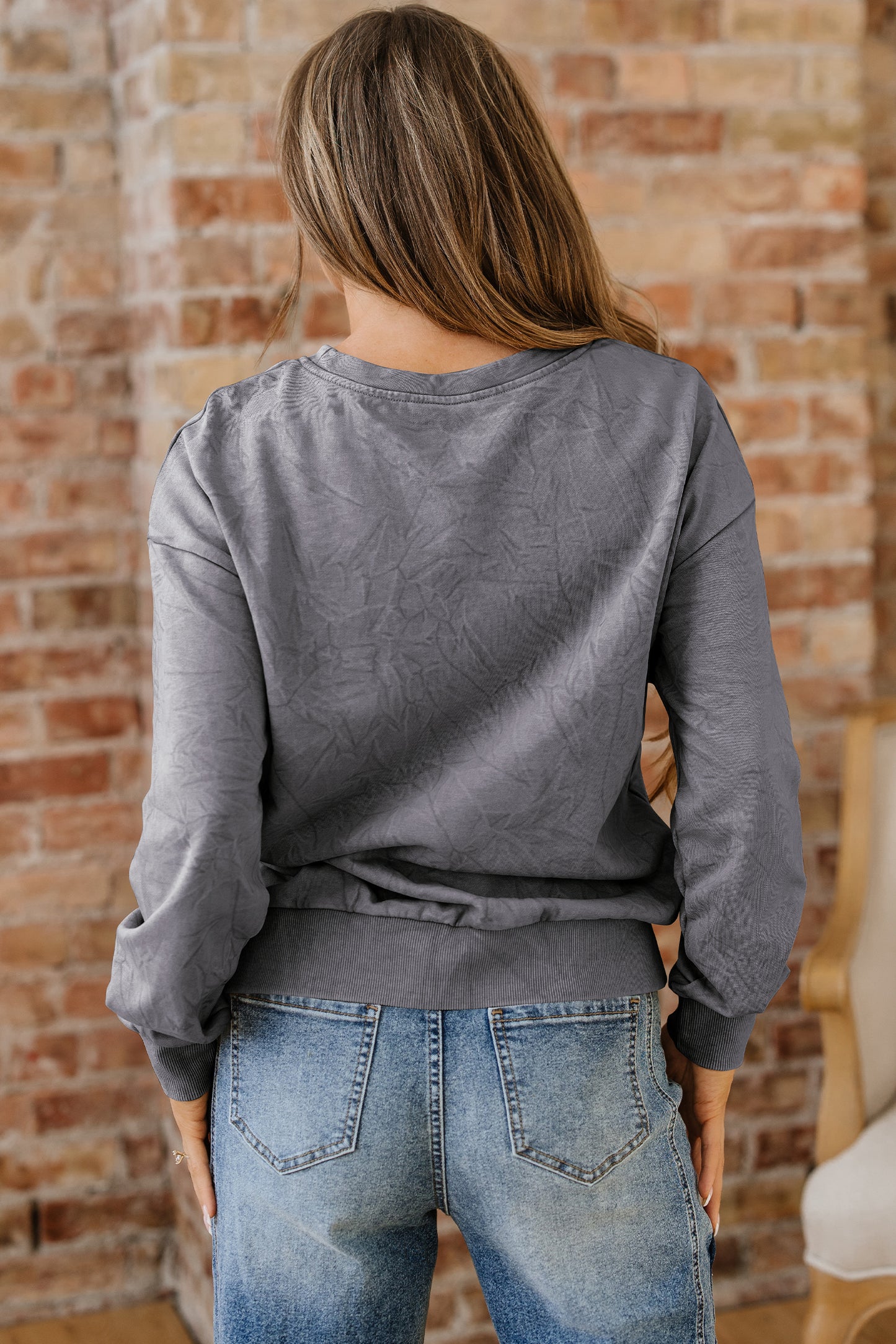 Real Teal saved by grace Letter Embroidery Mineral Wash Loose Sweatshirt