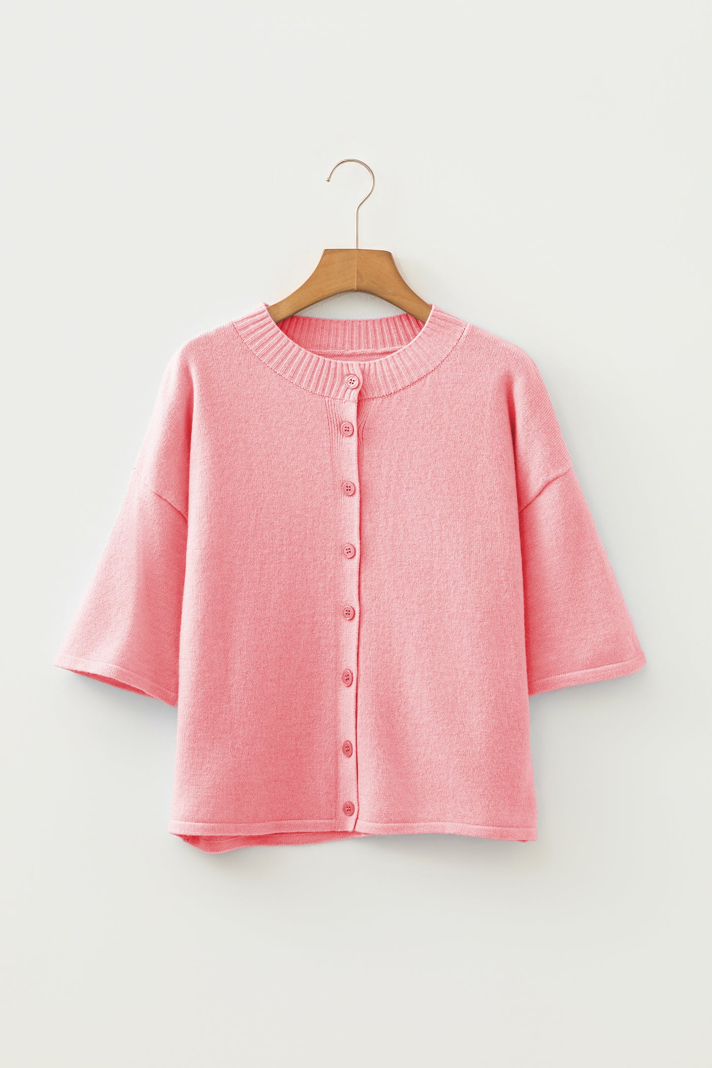 Peach Blossom 3/4 Sleeve Boxy Knit Button Down Sweater Cardigan