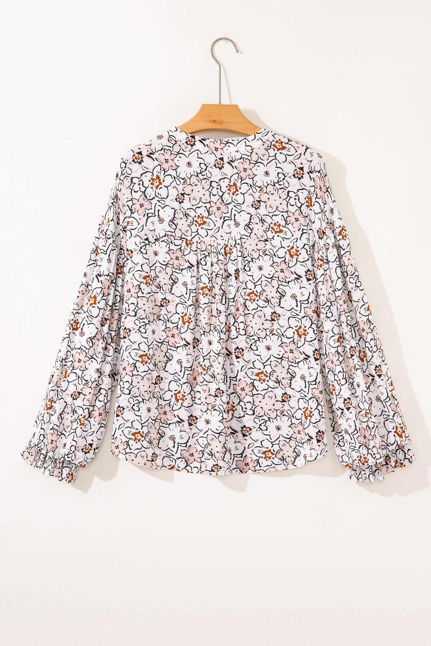 Khaki Bold Floral Print Frilled Puff Sleeve Button Down Shirt