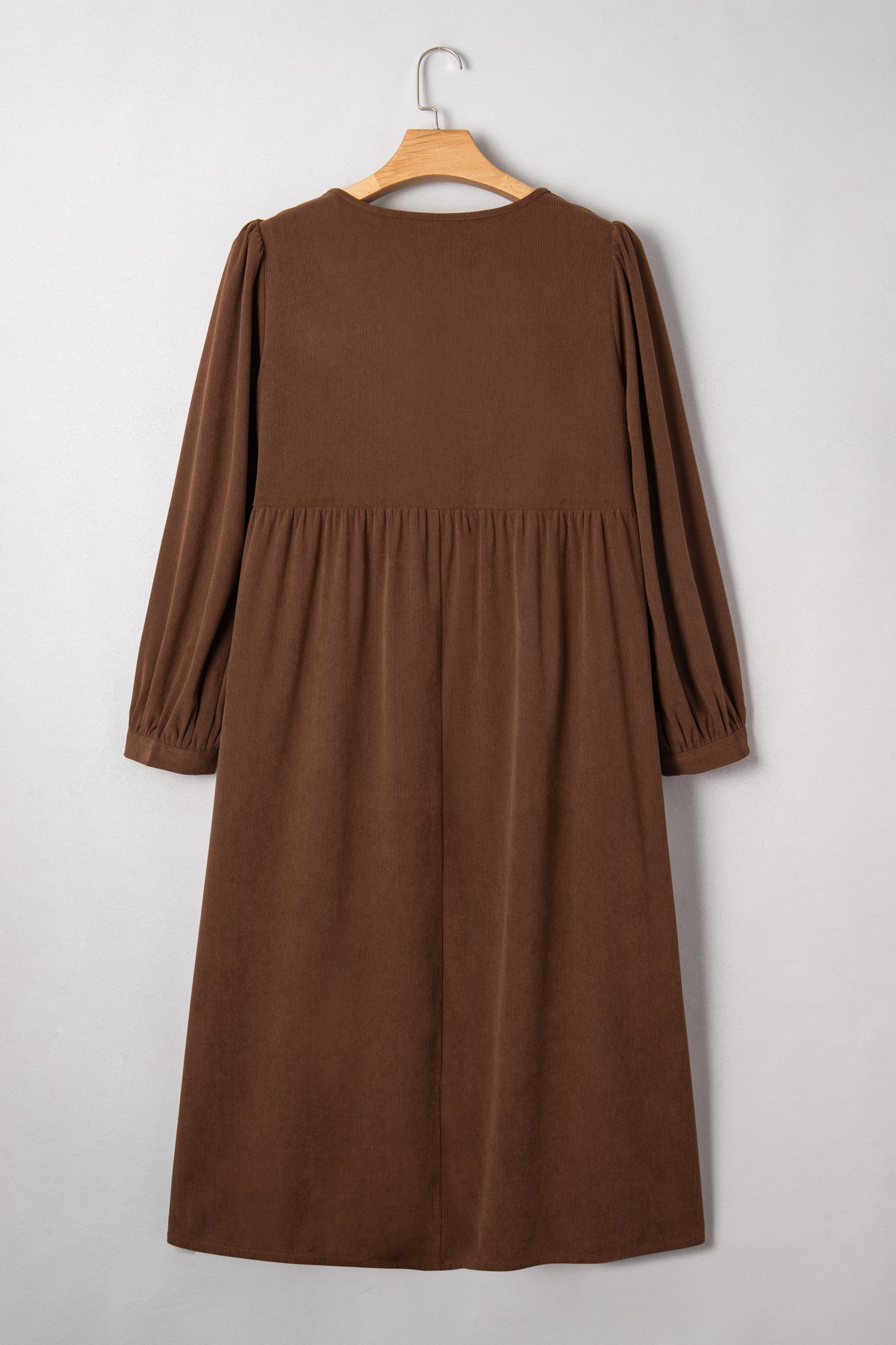 Coffee Embroidered Notched Neckline Textured Pleated High Waist Plus Size Midi Dress