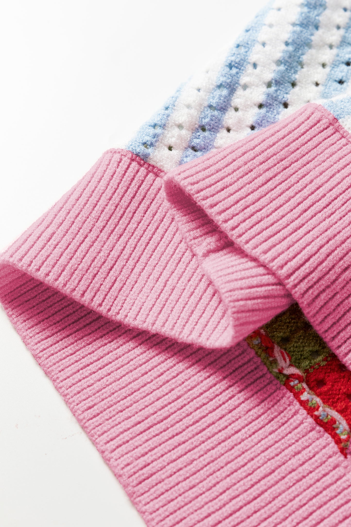 Multicolour Striped Pointelle Knit Short Sleeve Sweater