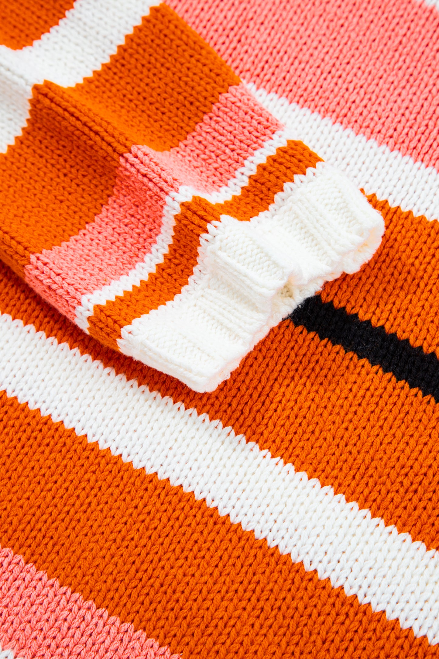 Orange Stripe Drop Shoulder Cropped Pullover Sweater