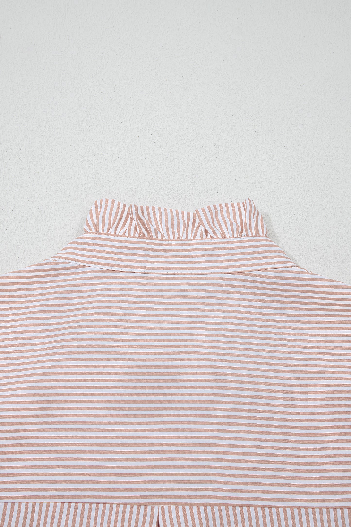 Khaki Stripe Color Block Patchwork Detail Frilled Collar Button Down Shirt