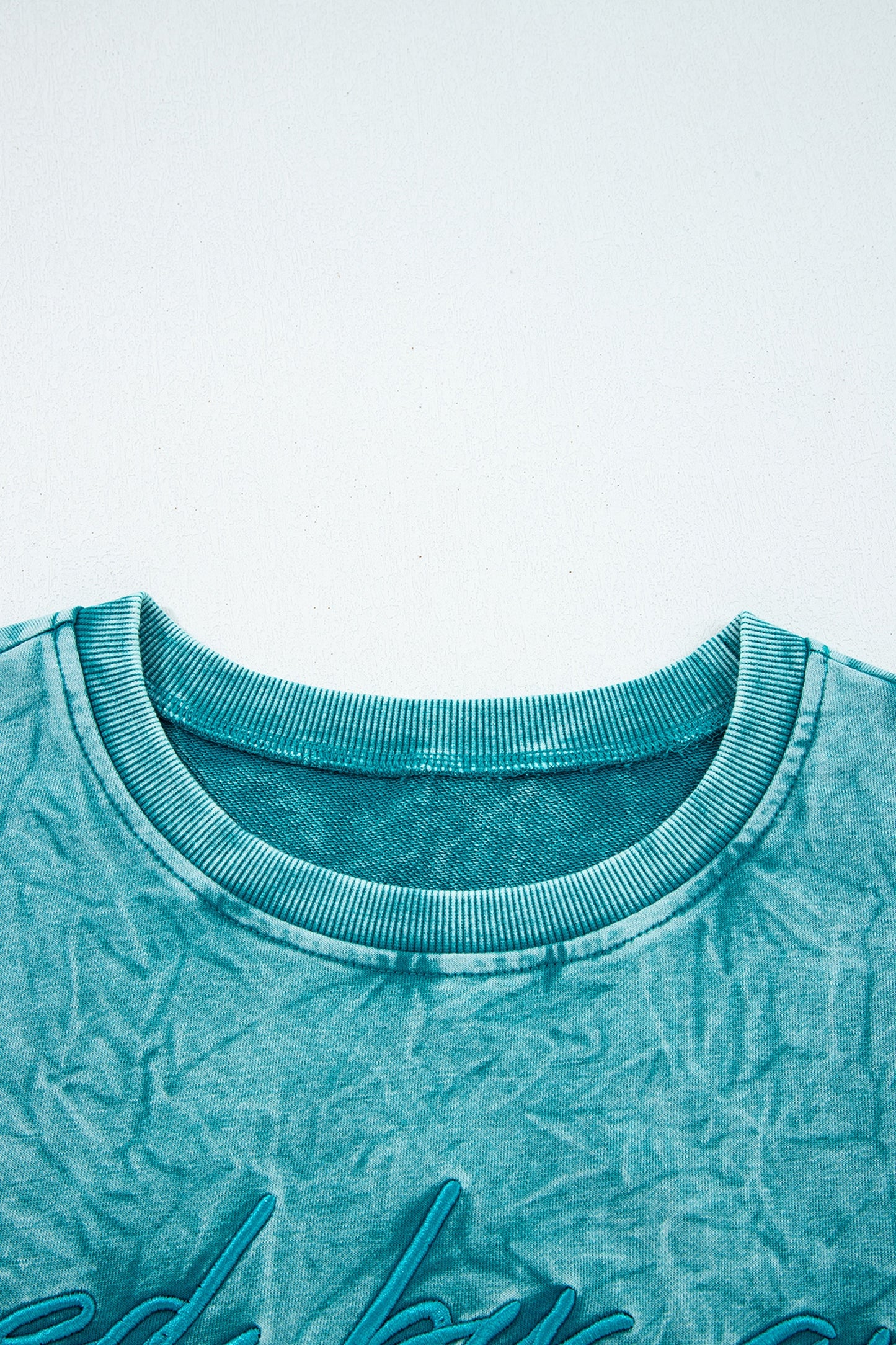 Real Teal saved by grace Letter Embroidery Mineral Wash Loose Sweatshirt