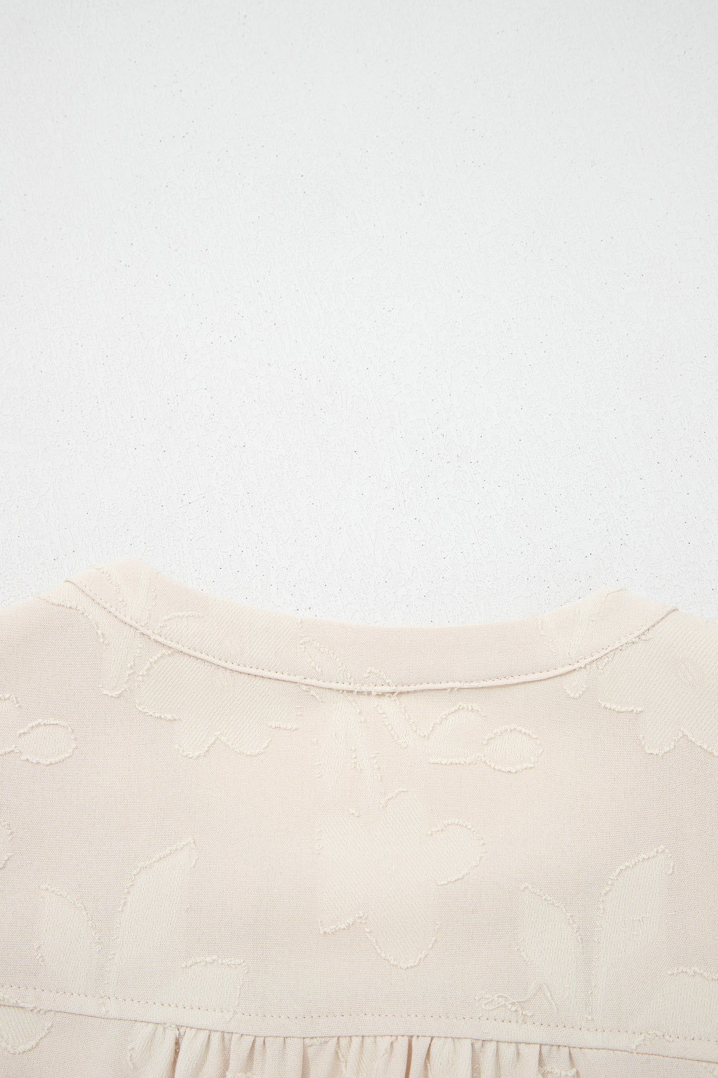 Parchment Long Sleeve Notched Neck Jacquard Tiered Mini Dress