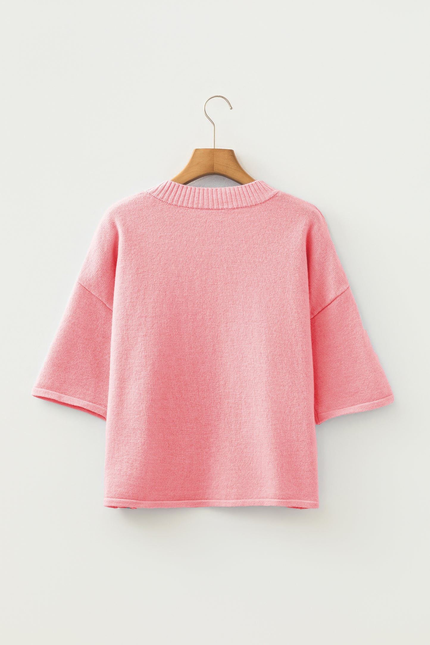 Peach Blossom 3/4 Sleeve Boxy Knit Button Down Sweater Cardigan