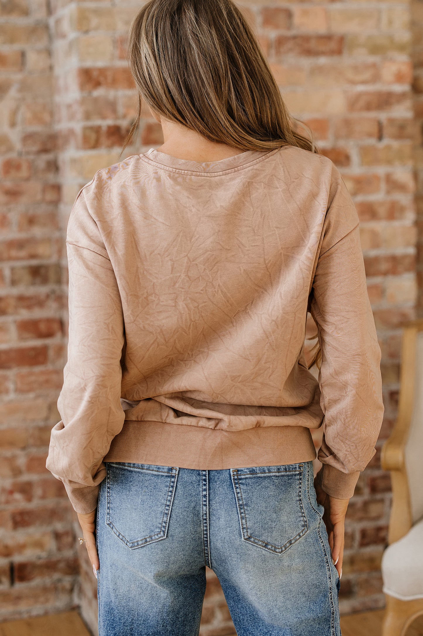 Real Teal saved by grace Letter Embroidery Mineral Wash Loose Sweatshirt