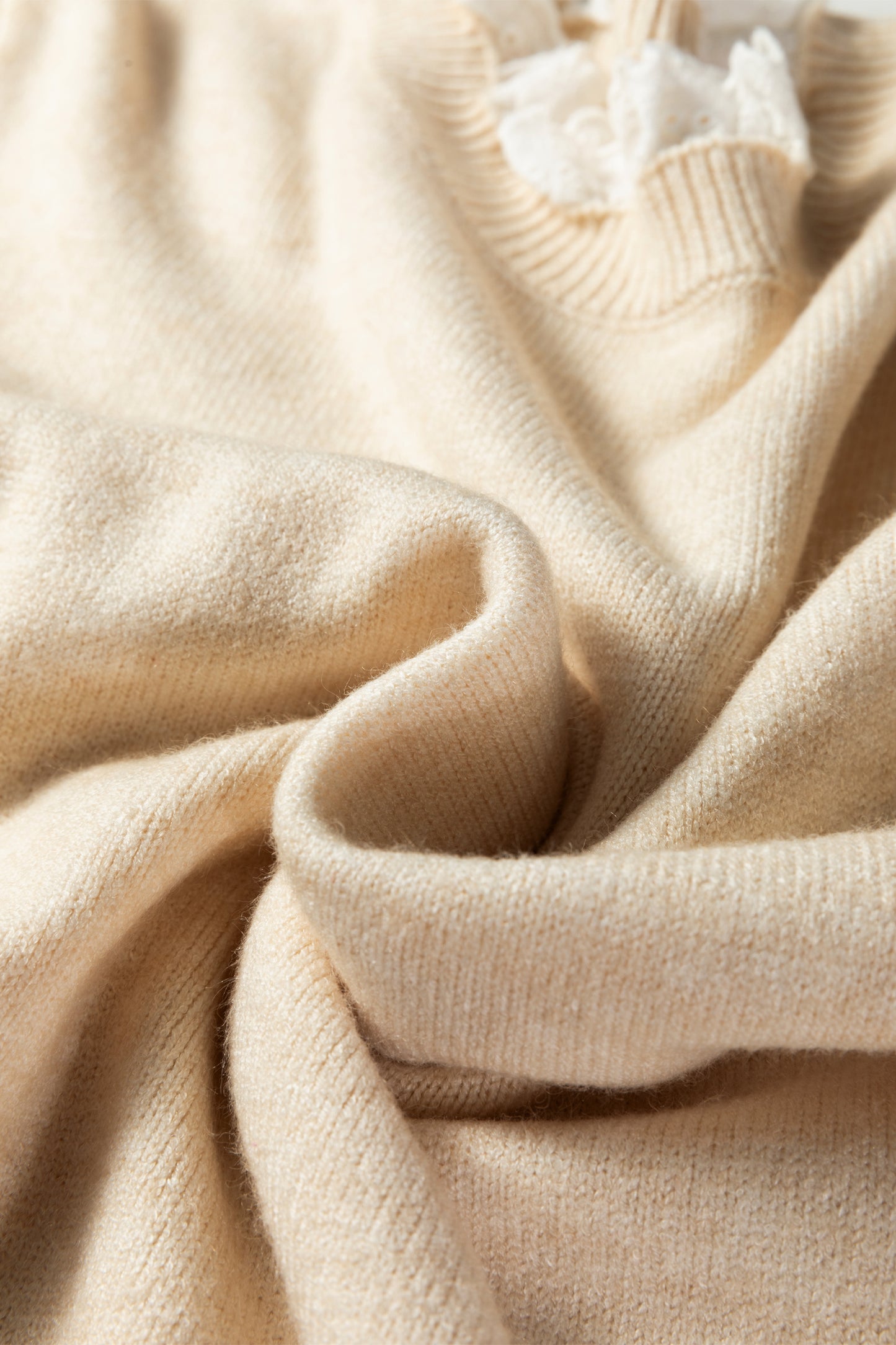 Sleet Lace Trim Patchwork Buttoned Cuffs Loose Sweater