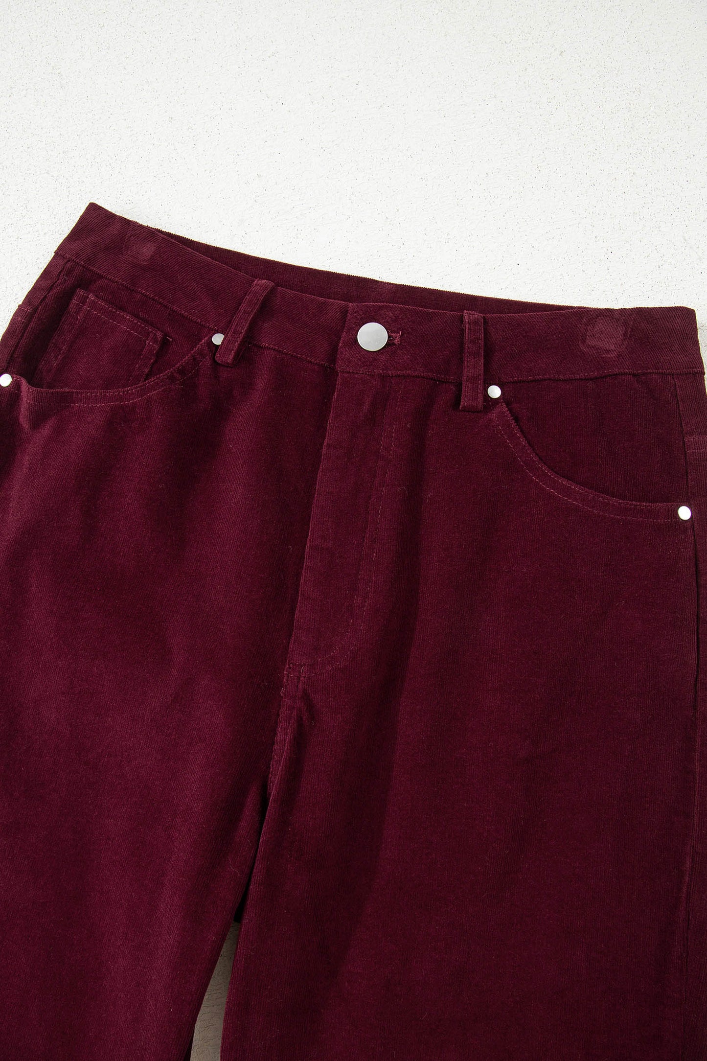 Burgundy Corduroy Solid Color High Waist Wide Leg Pants