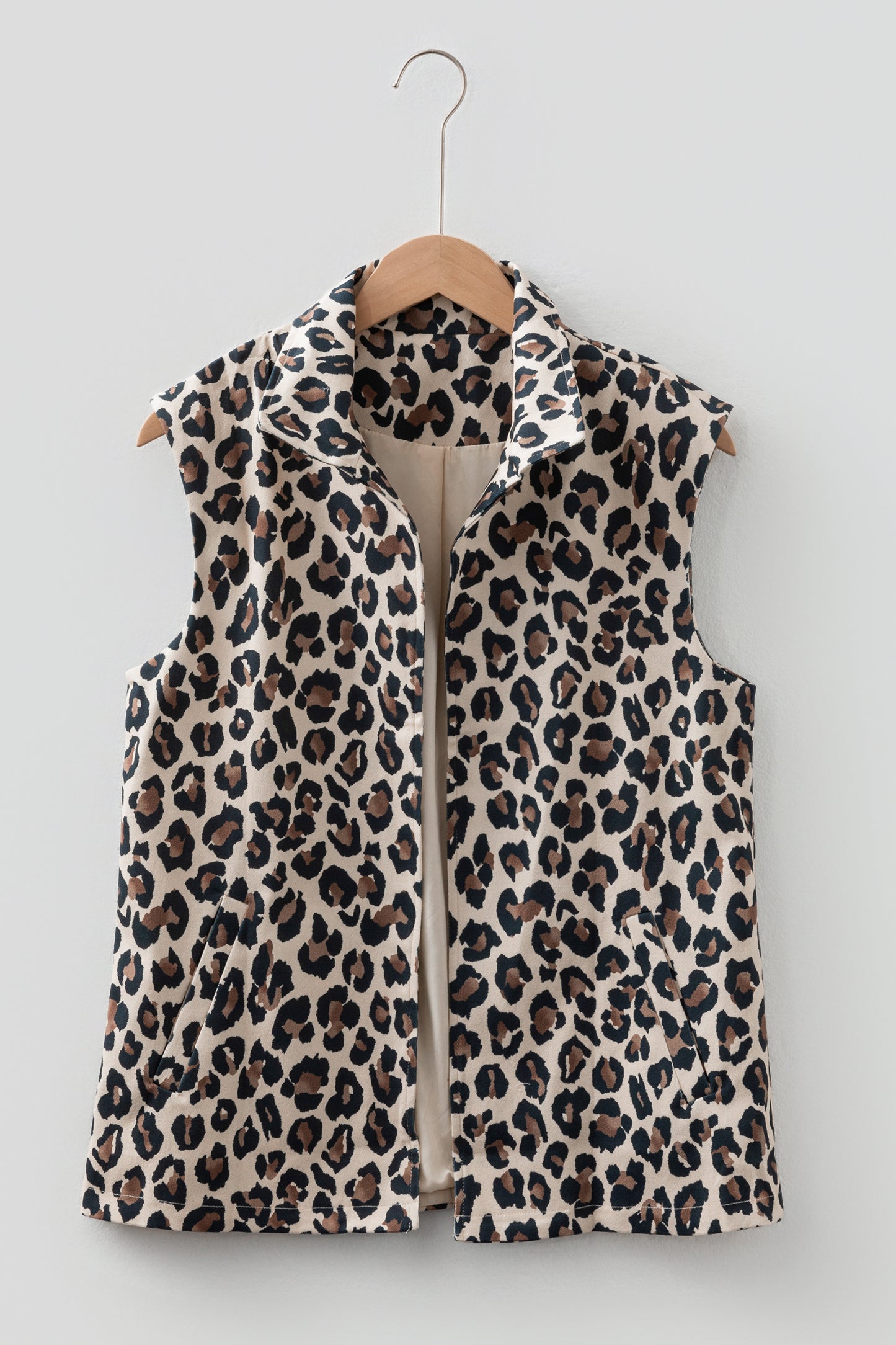 Brown Leopard Open Front Jacket Vest