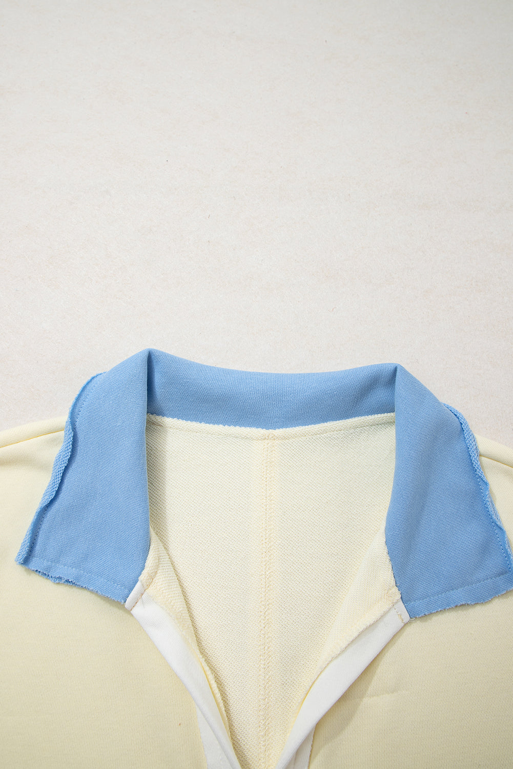 Yellow Cream Raw Seam Color Block Patchwork Plus Size V Neck Pullover