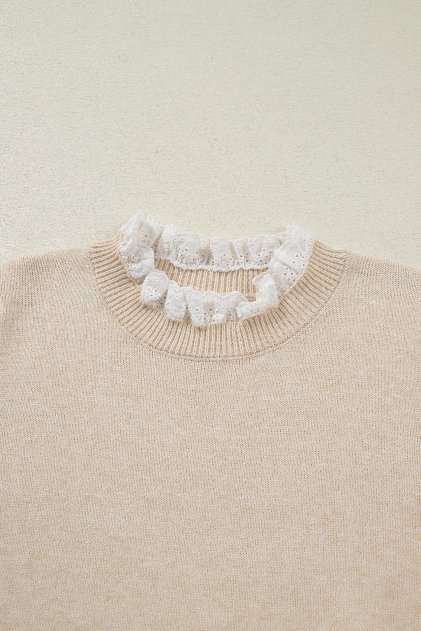 Sleet Lace Trim Patchwork Buttoned Cuffs Loose Sweater