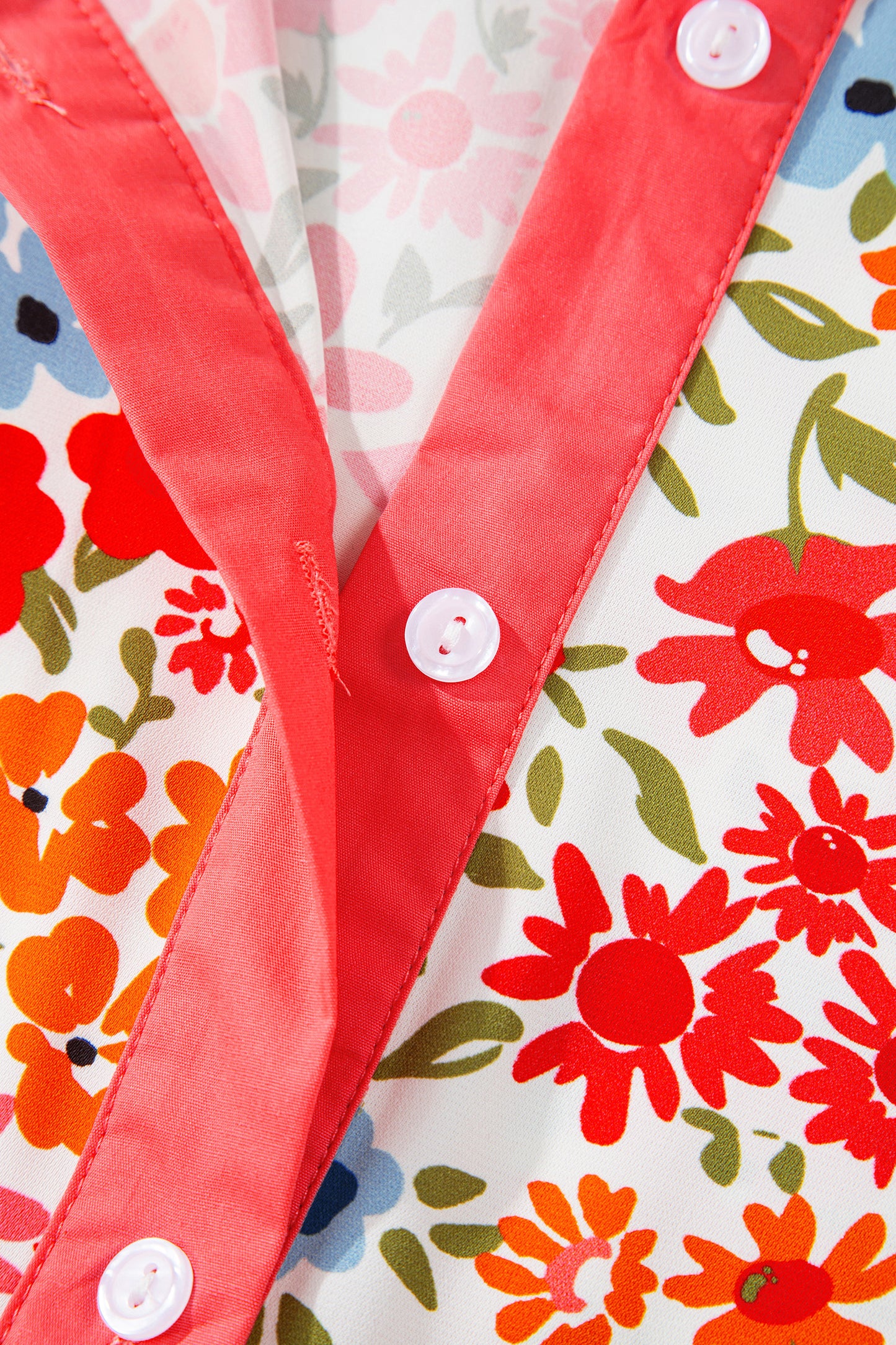 Pink Plus Size Button V Neck Leopard Print Puff Sleeve Loose Mini Dress