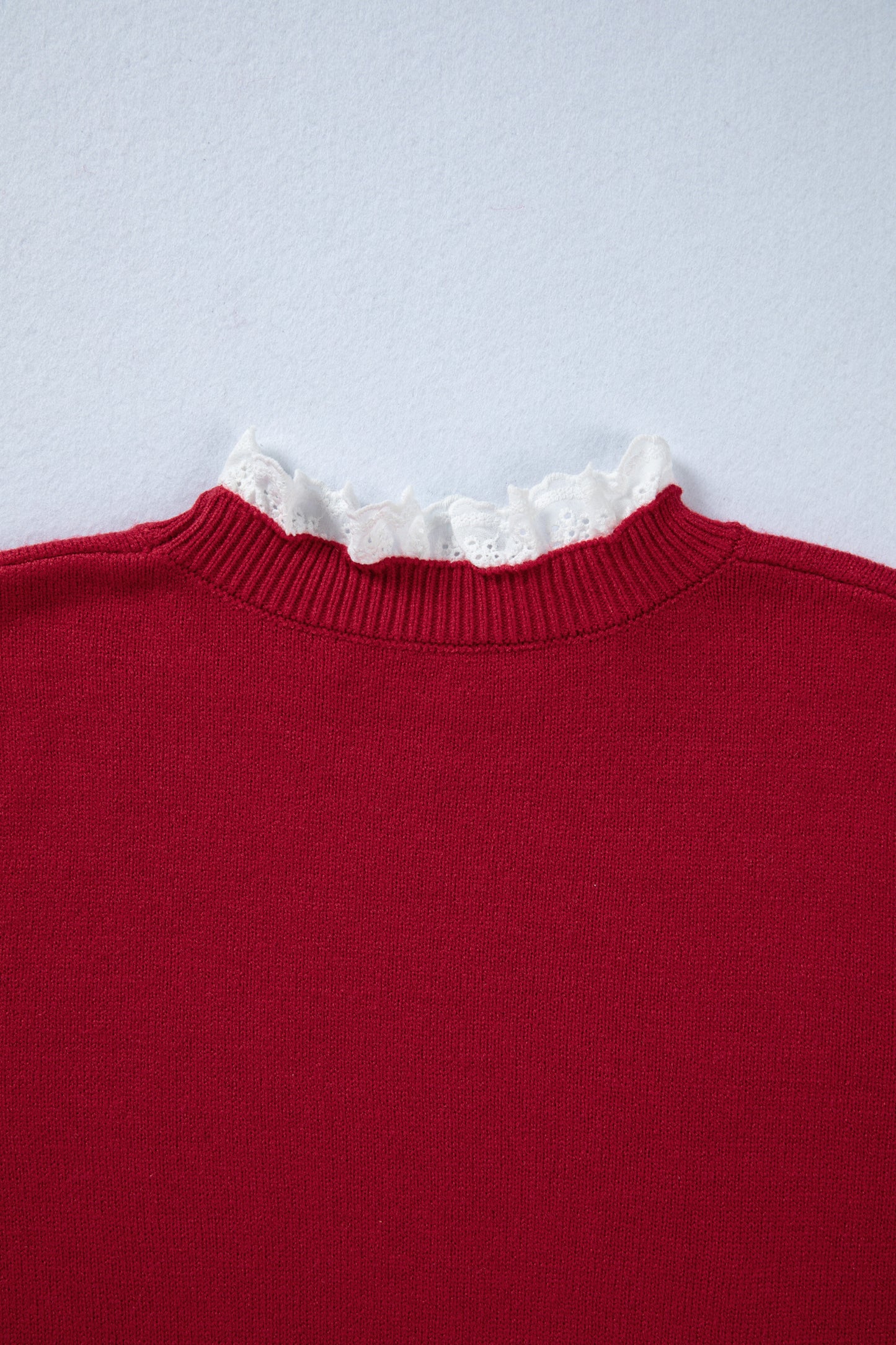 Sleet Lace Trim Patchwork Buttoned Cuffs Loose Sweater