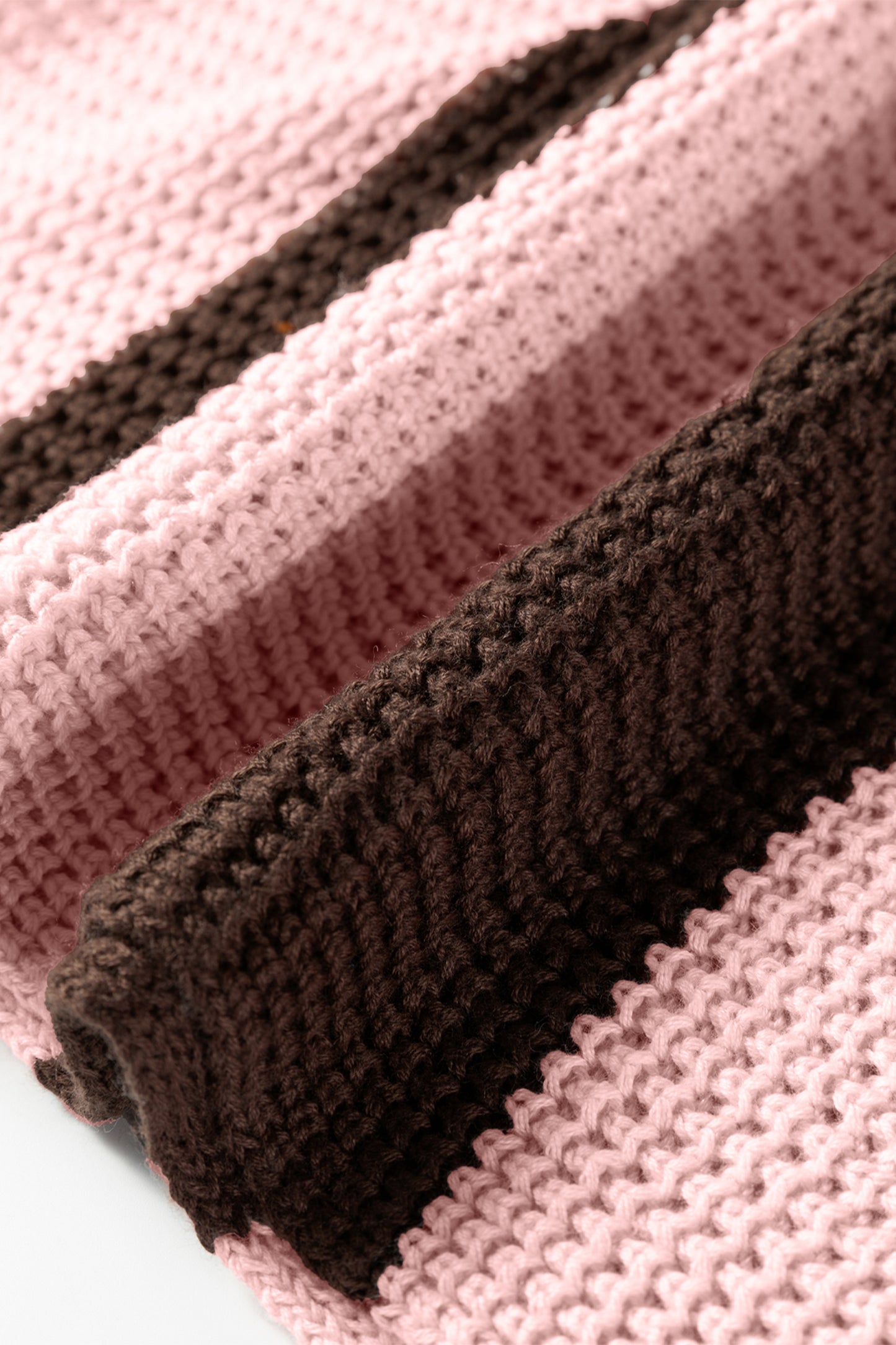 Fushia Striped Color Block Thermal Textured Knit Drop Shoulder Sweater