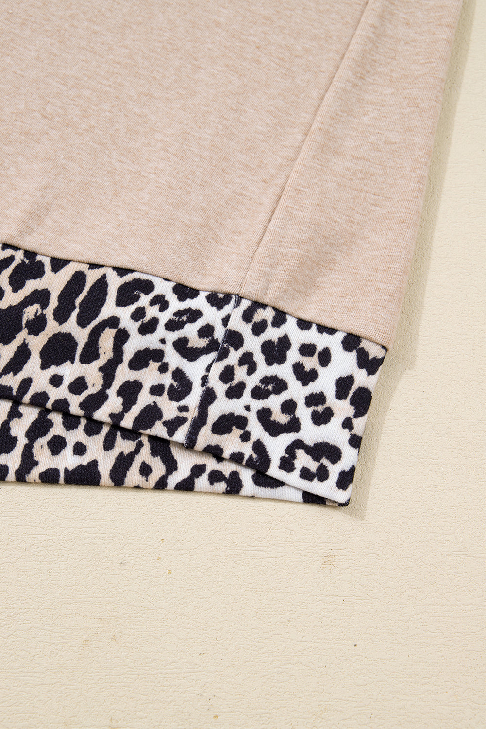 Parchment Leopard Patchwork V Neck Long Sleeve Plus Size Top