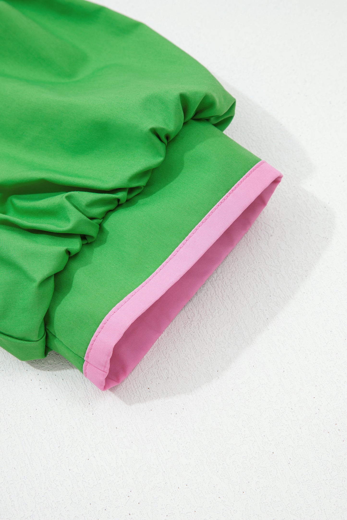 Bright Green Color Block Detail Split Neck Short Puff Sleeve Ruffle Hem Mini Dress