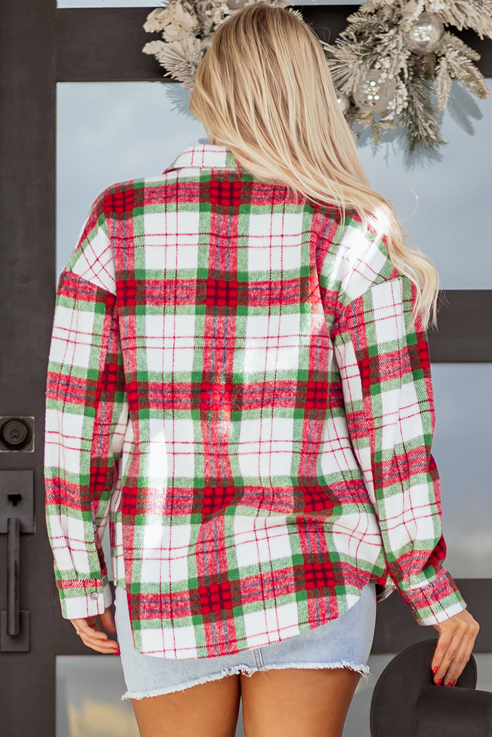 Khaki Christmas Plaid Casual Flannel Shacket