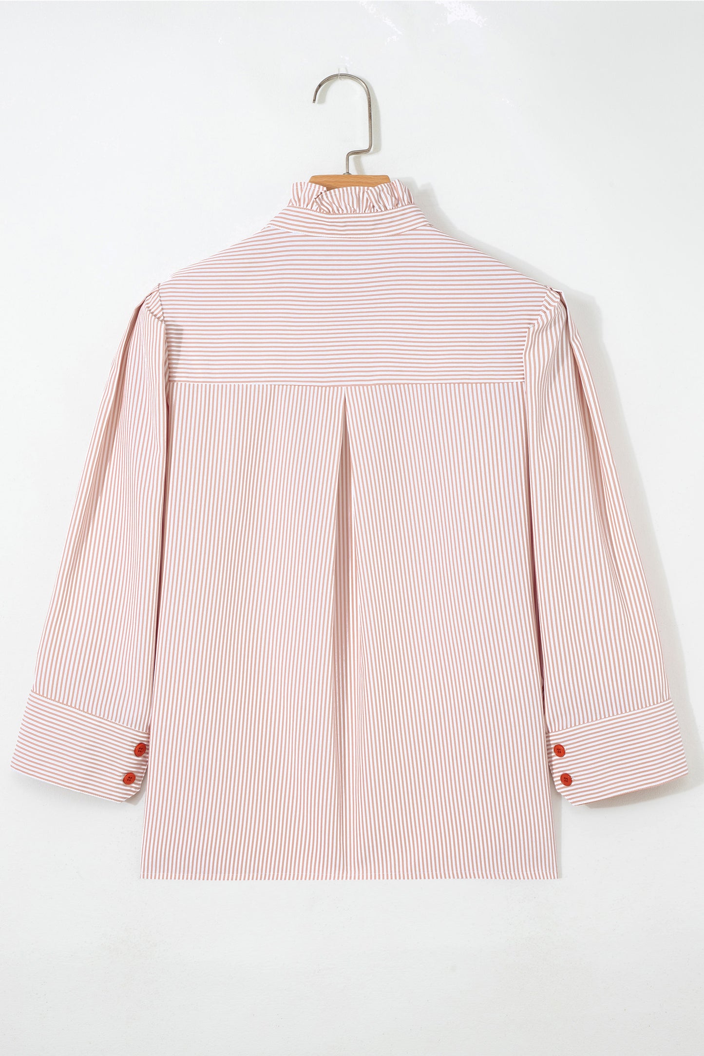 Khaki Stripe Color Block Patchwork Detail Frilled Collar Button Down Shirt