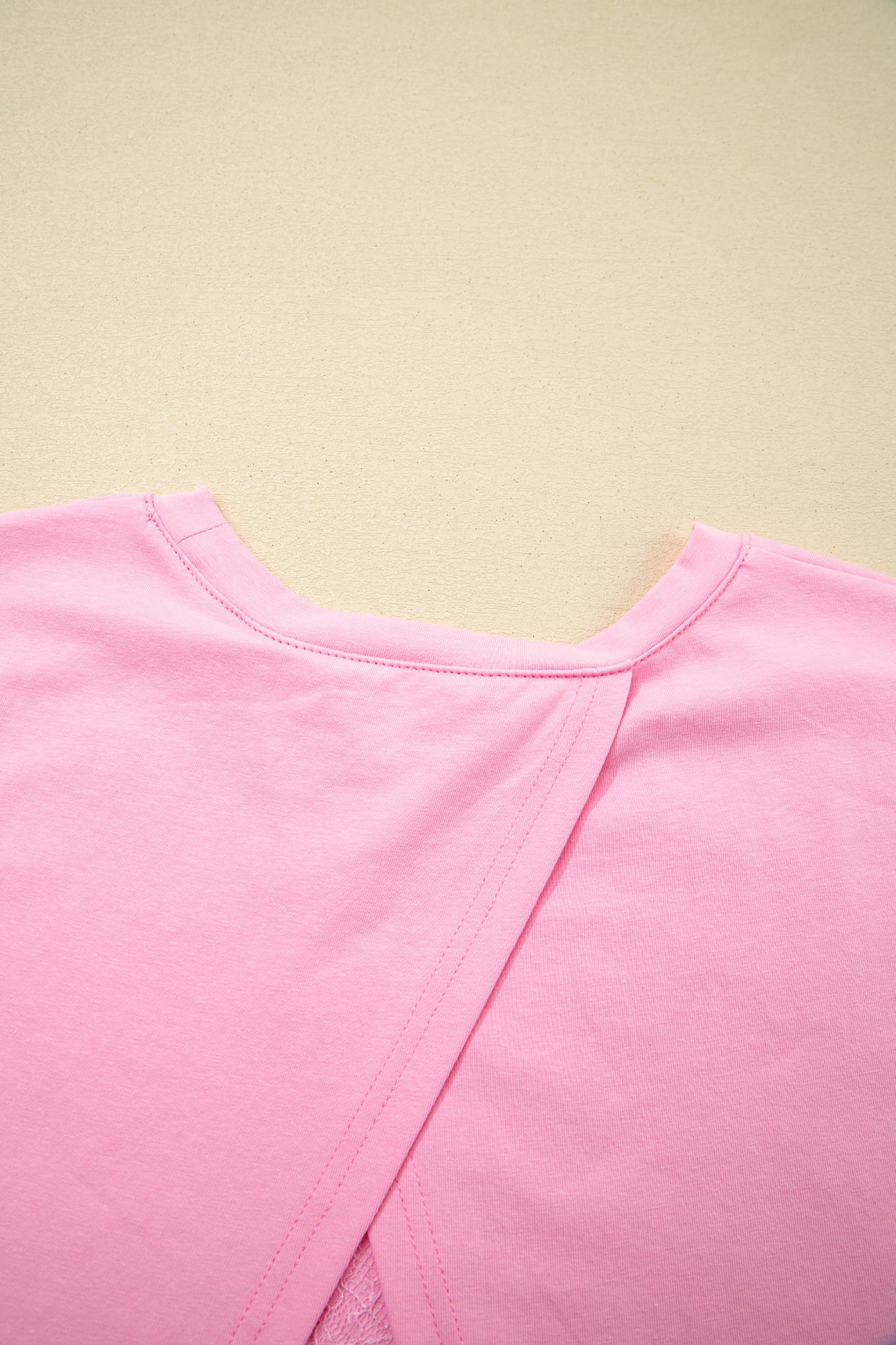 Pink Eyelash Floral Lace Patchwork Half Sleeve Oversize Tee