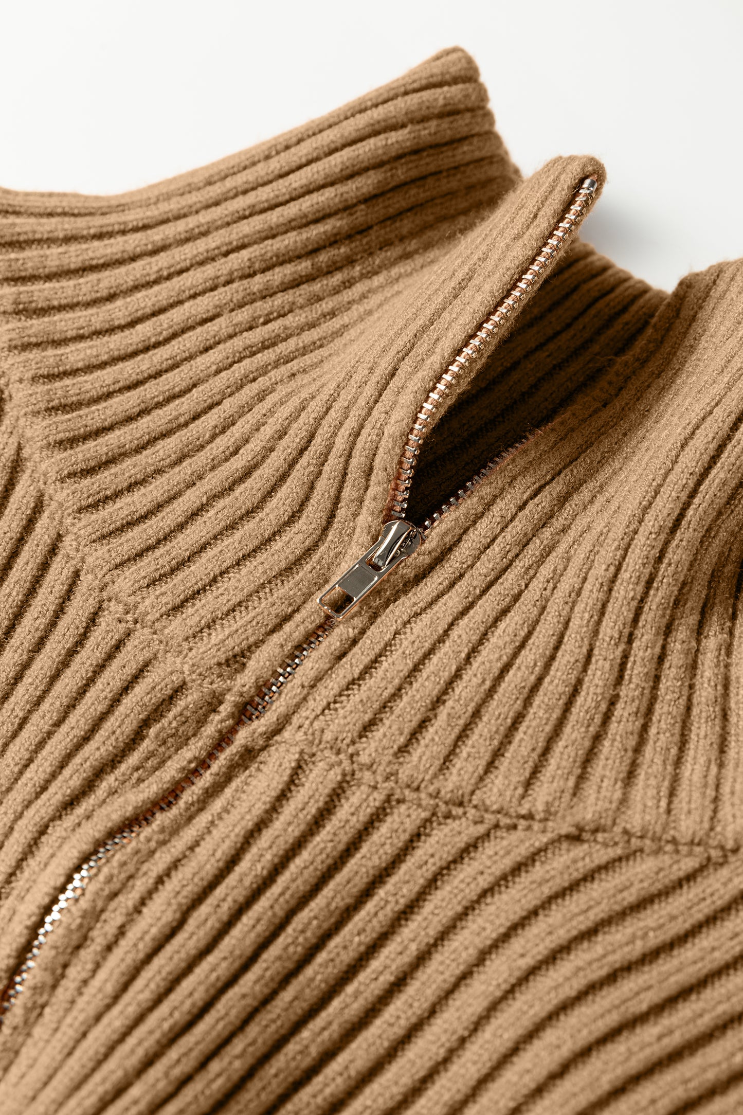 Parchment Colorblock Zipped Collared Pullover Sweater