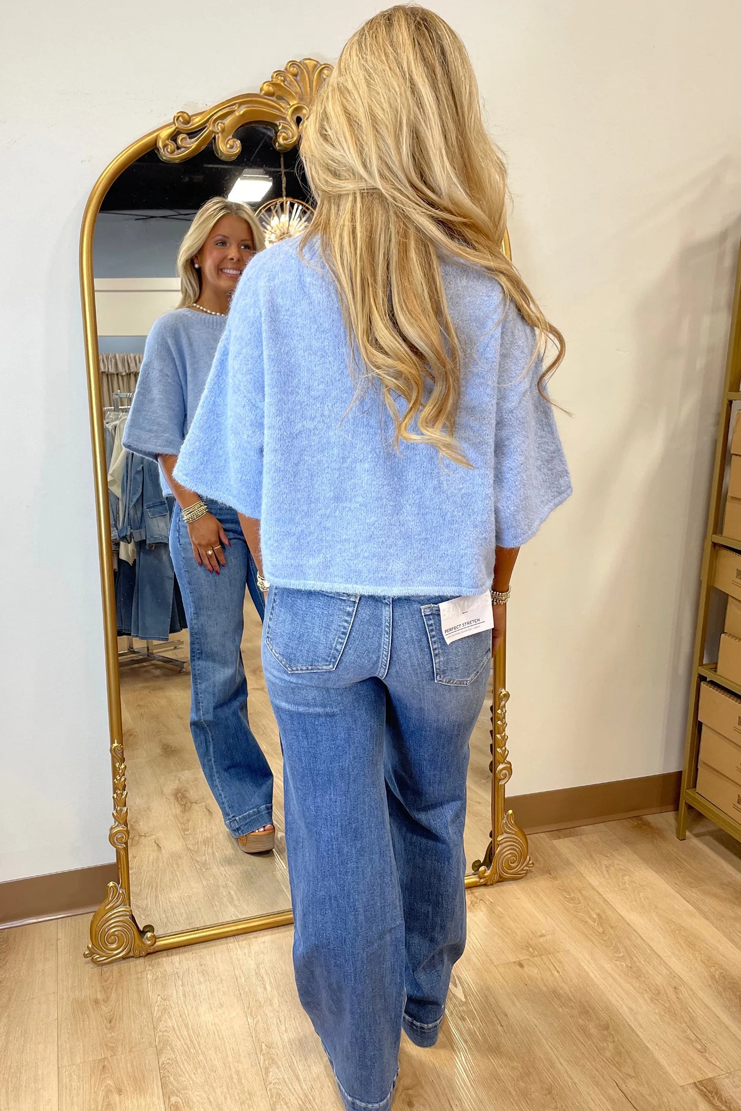 Peach Blossom 3/4 Sleeve Boxy Knit Button Down Sweater Cardigan